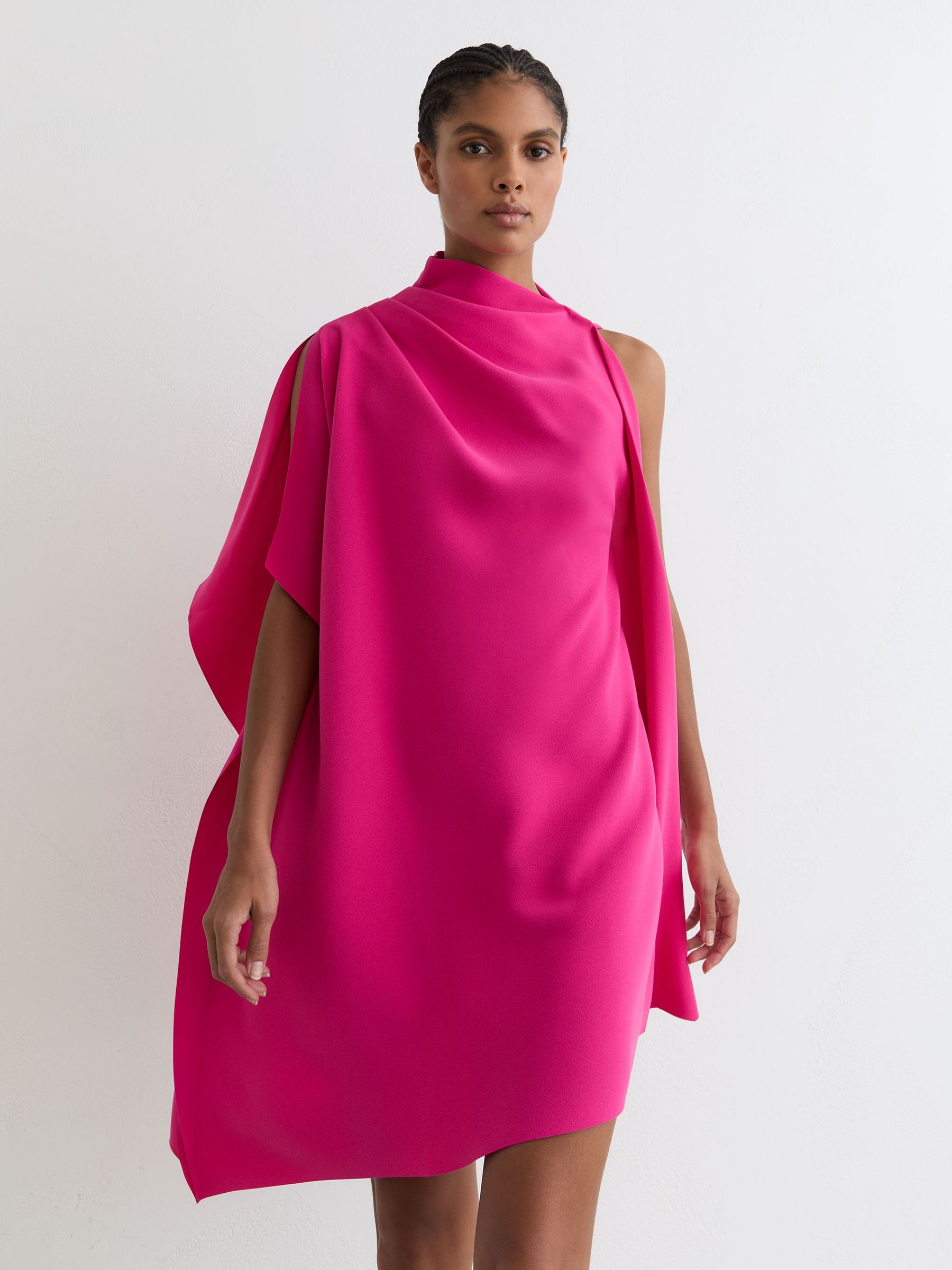 One-Shoulder Draped Mini Dress in Pink - Image 3 of 6