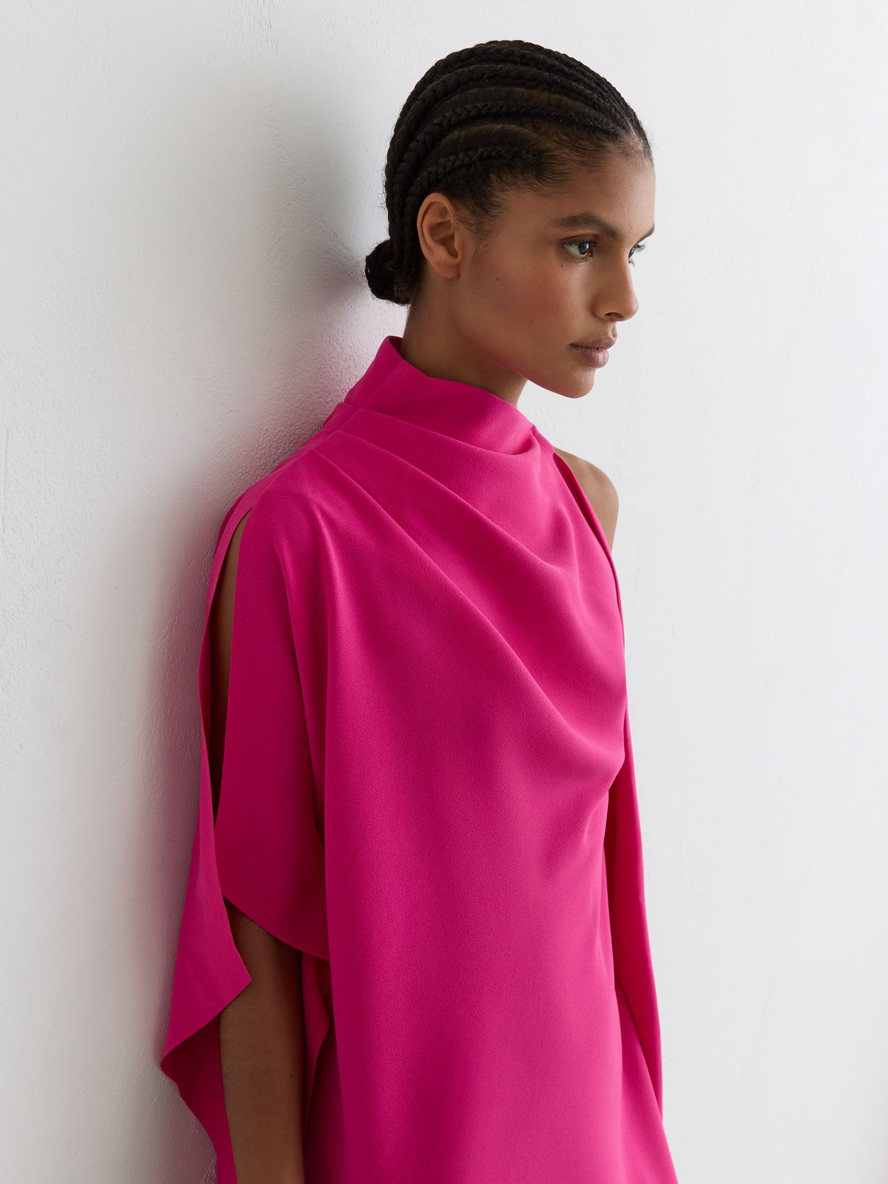 One-Shoulder Draped Mini Dress in Pink - Image 4 of 6