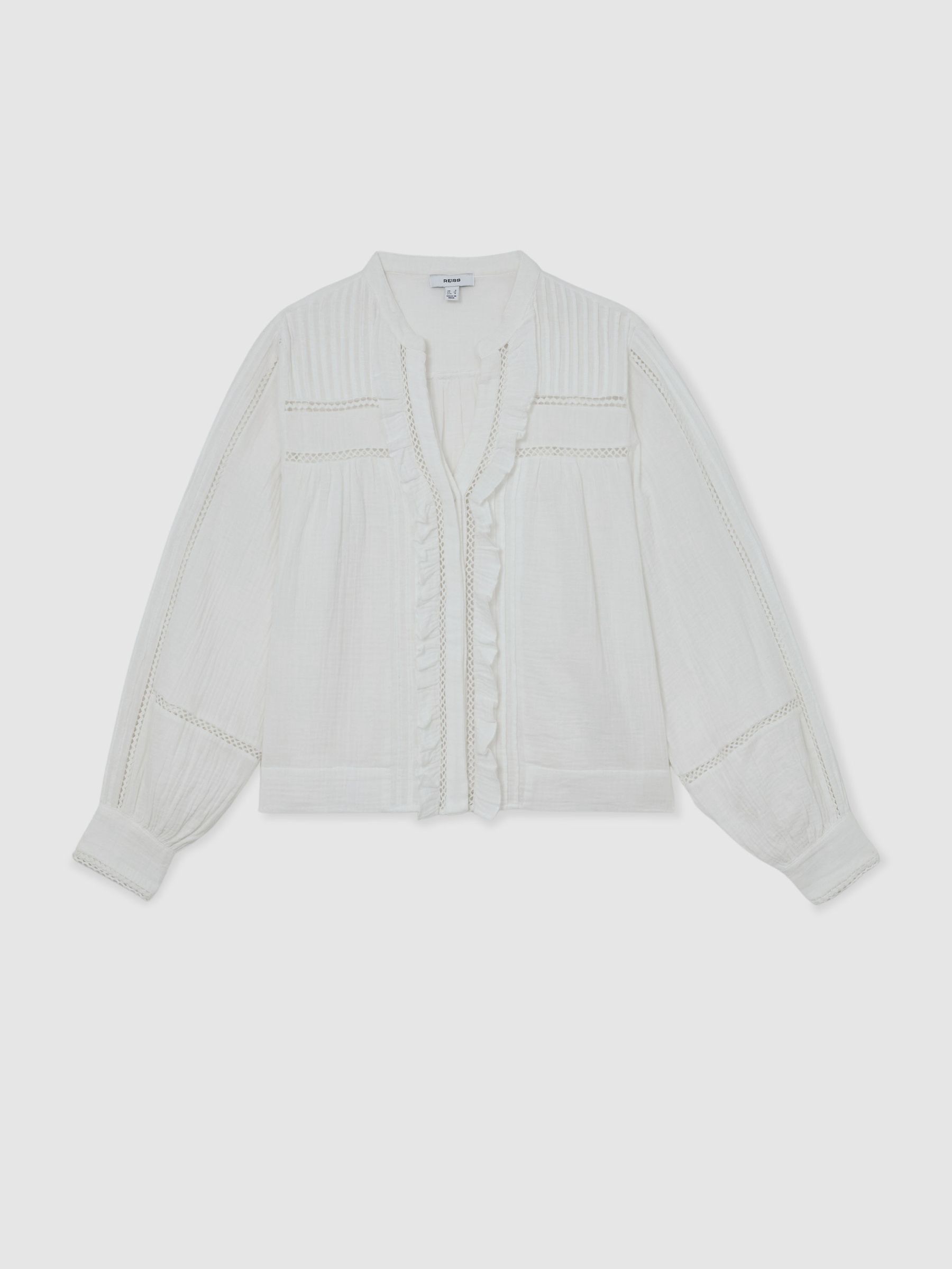 Cotton Cheesecloth Long-Sleeve Top in Ivory