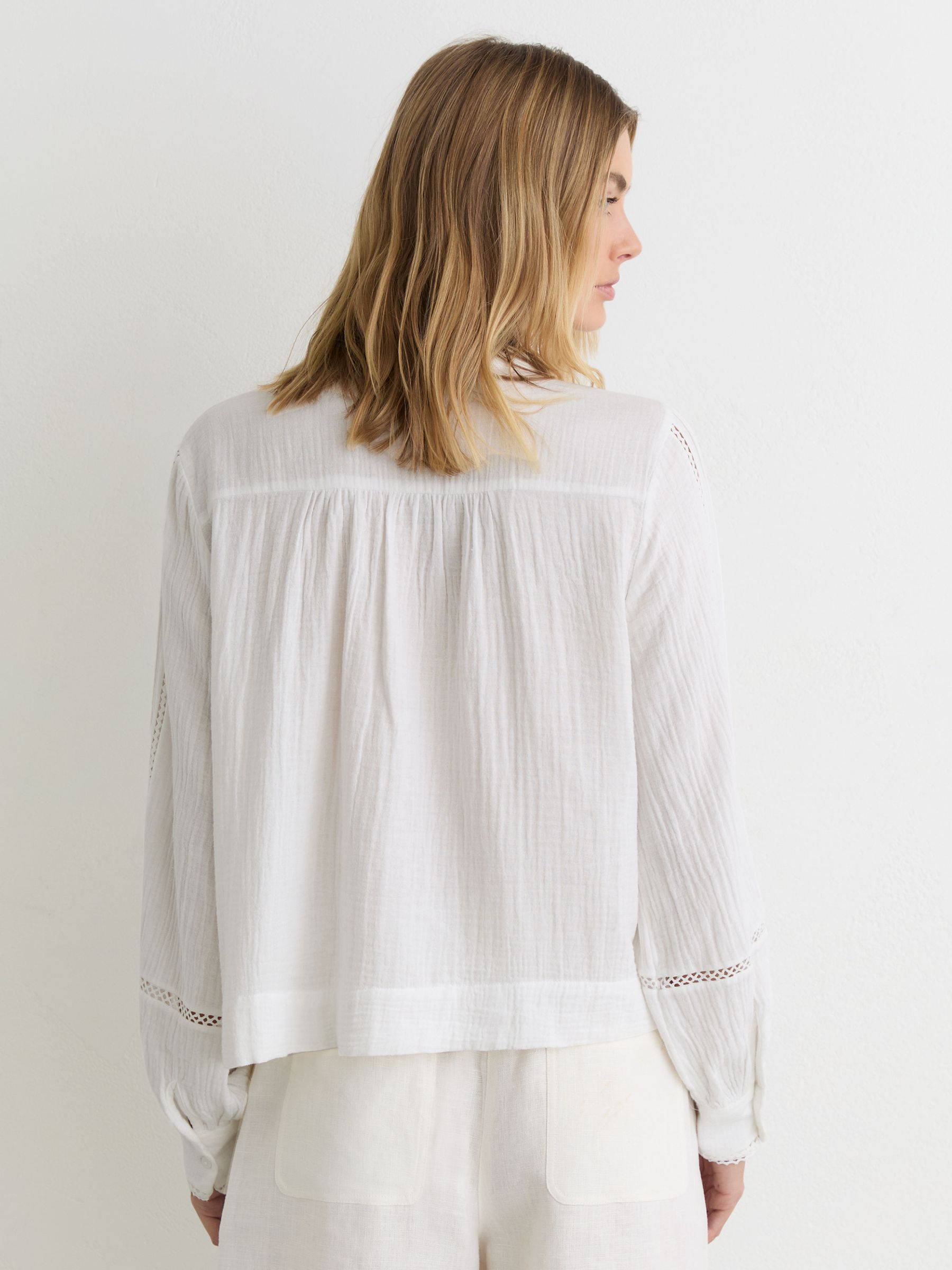 Cotton Cheesecloth Long-Sleeve Top in Ivory - Image 6 of 7