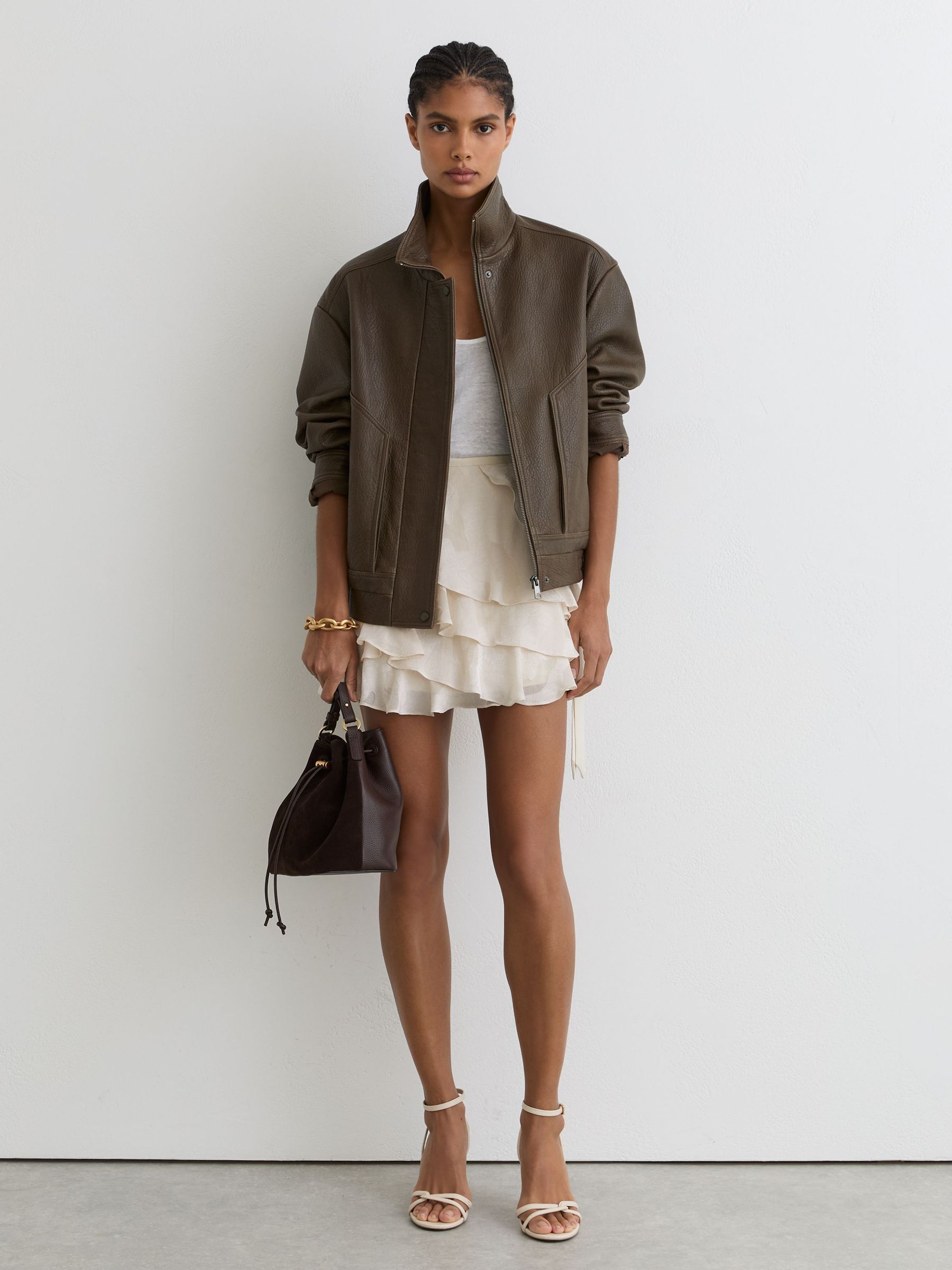 Jacquard Ruffled Mini Skort in Cream - image 2