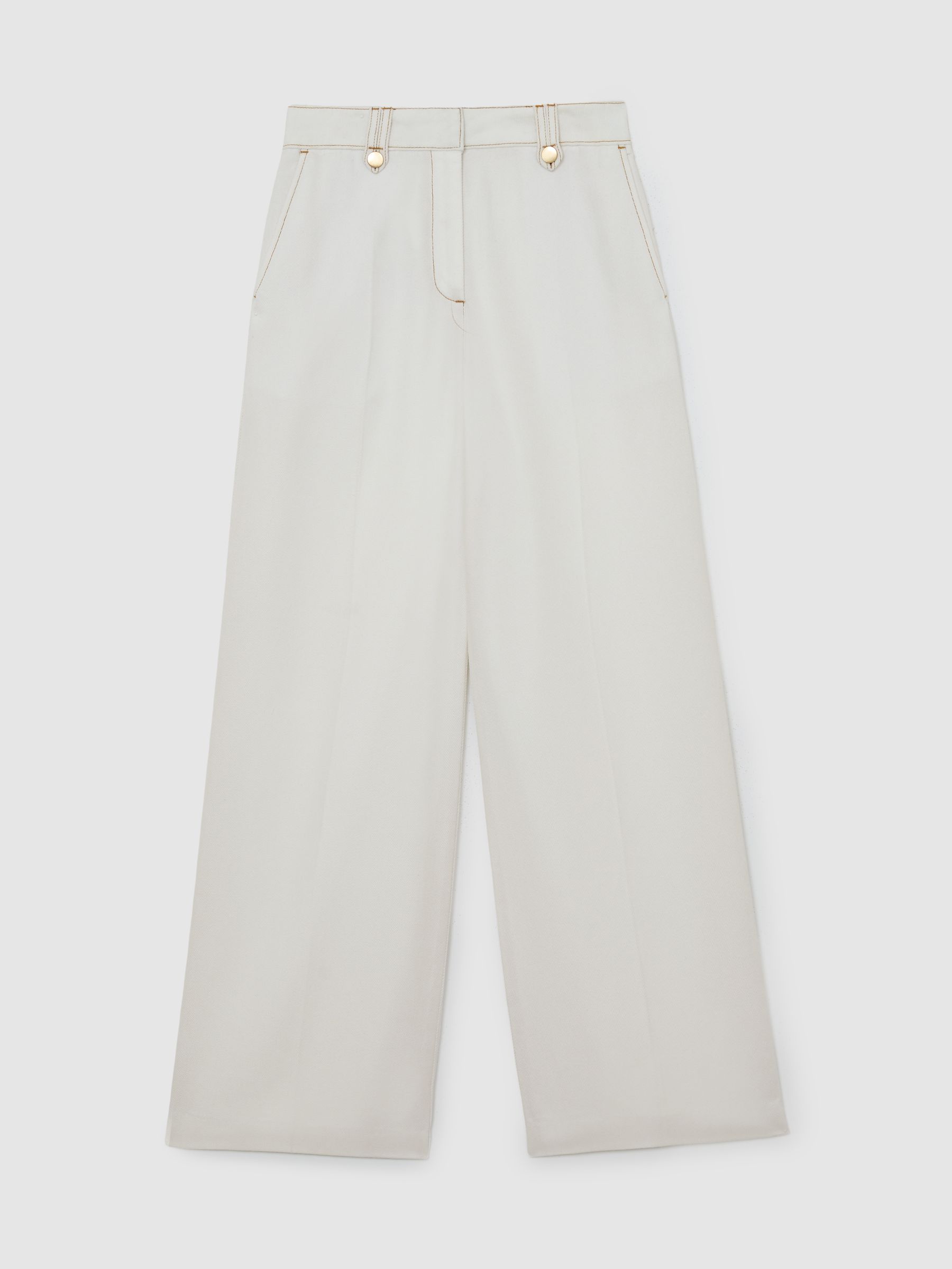 Petite Lyocell Topstitched Wide-Leg Trousers in White - image 1