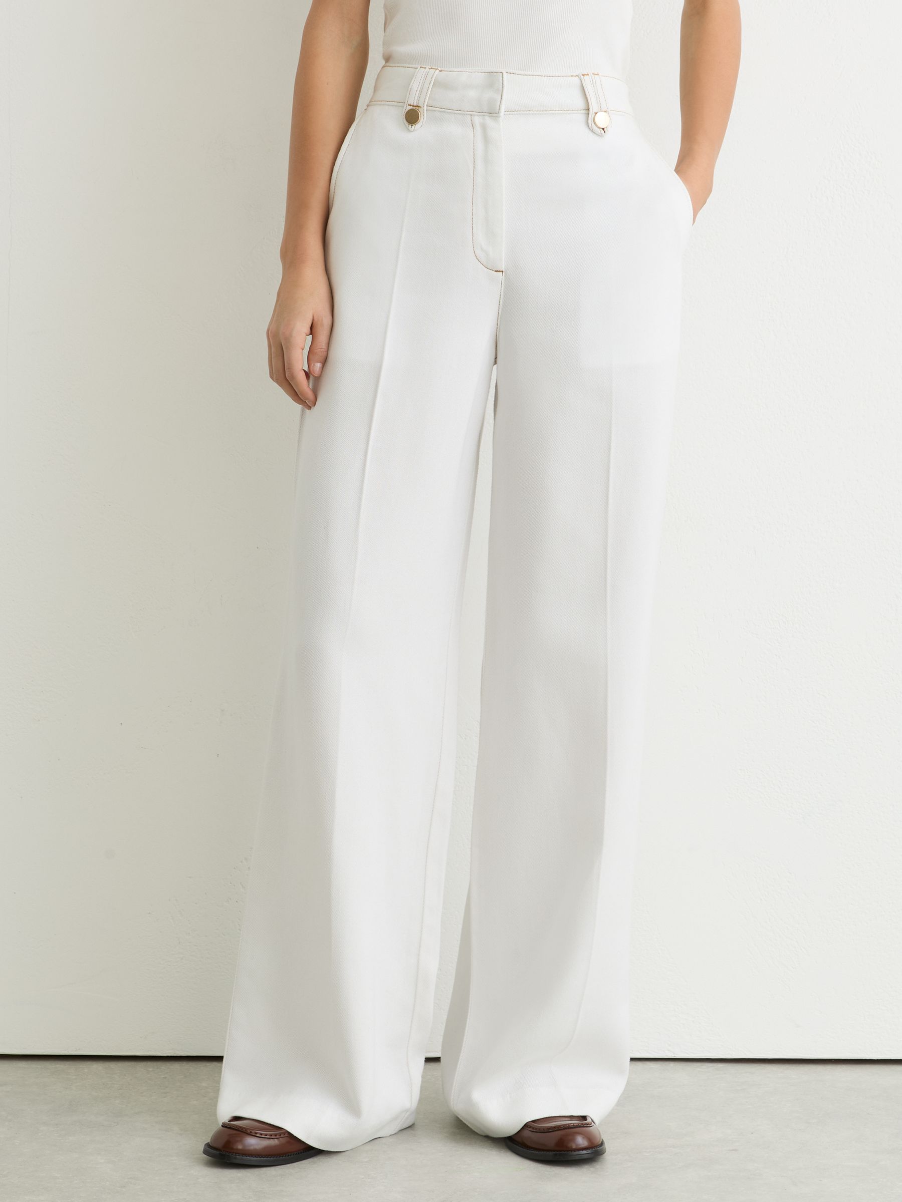Petite Lyocell Topstitched Wide-Leg Trousers in White - Image 4 of 8