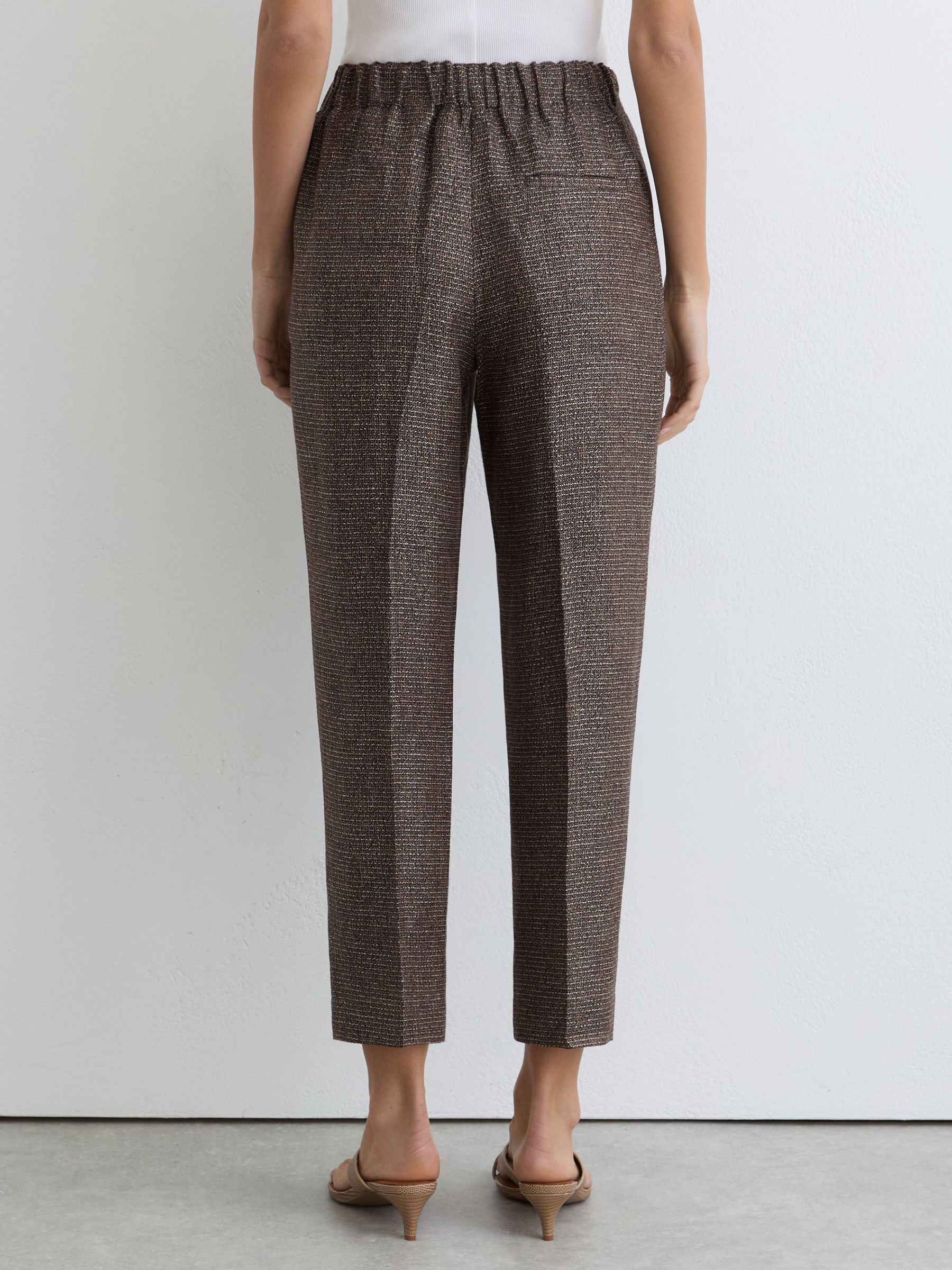 Woven Linen Cropped Tapered Trousers in Brown - image 3