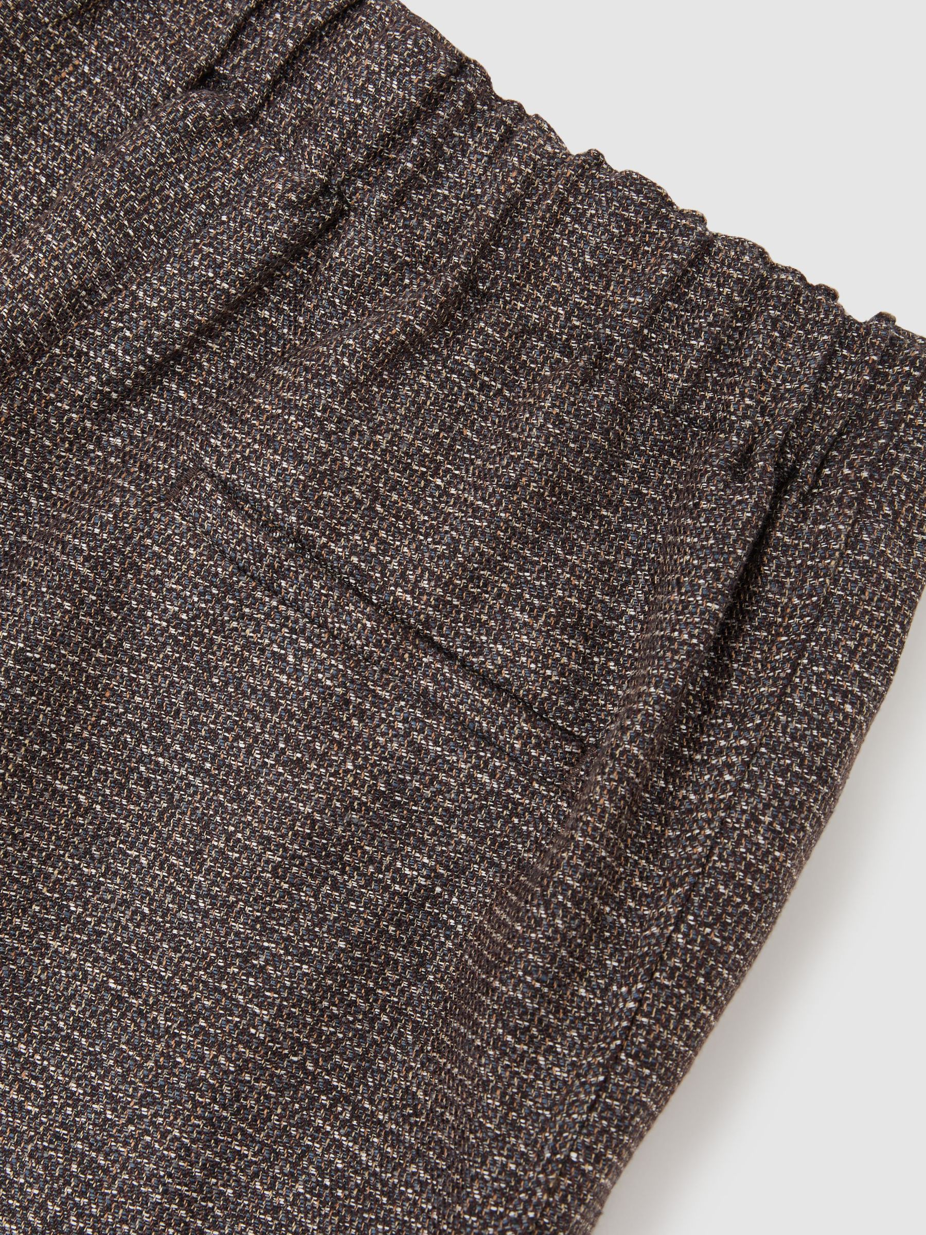 Woven Linen Cropped Tapered Trousers in Brown - image 4