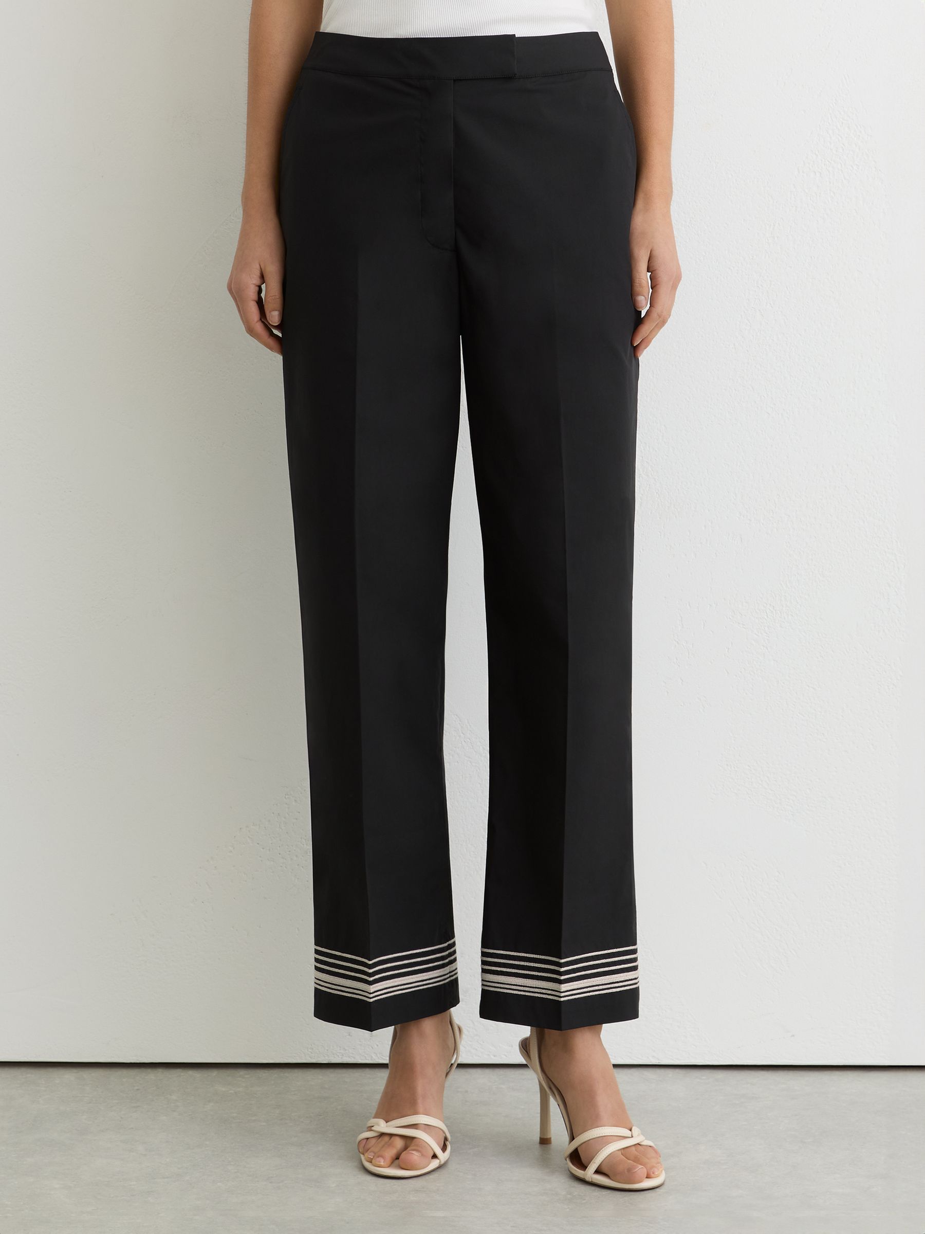 Cotton Stripe-Detail Tapered Trousers in Black/Ivory - image 5