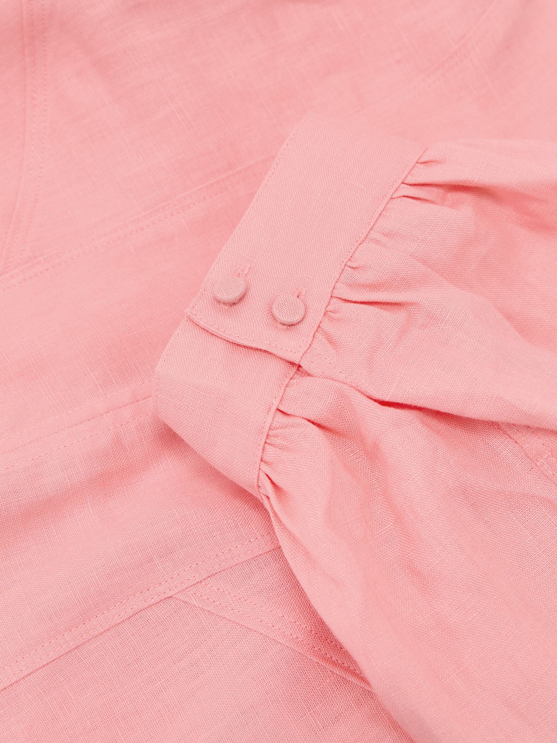 Linen Balloon-Sleeve Top in Coral Pink - image 3