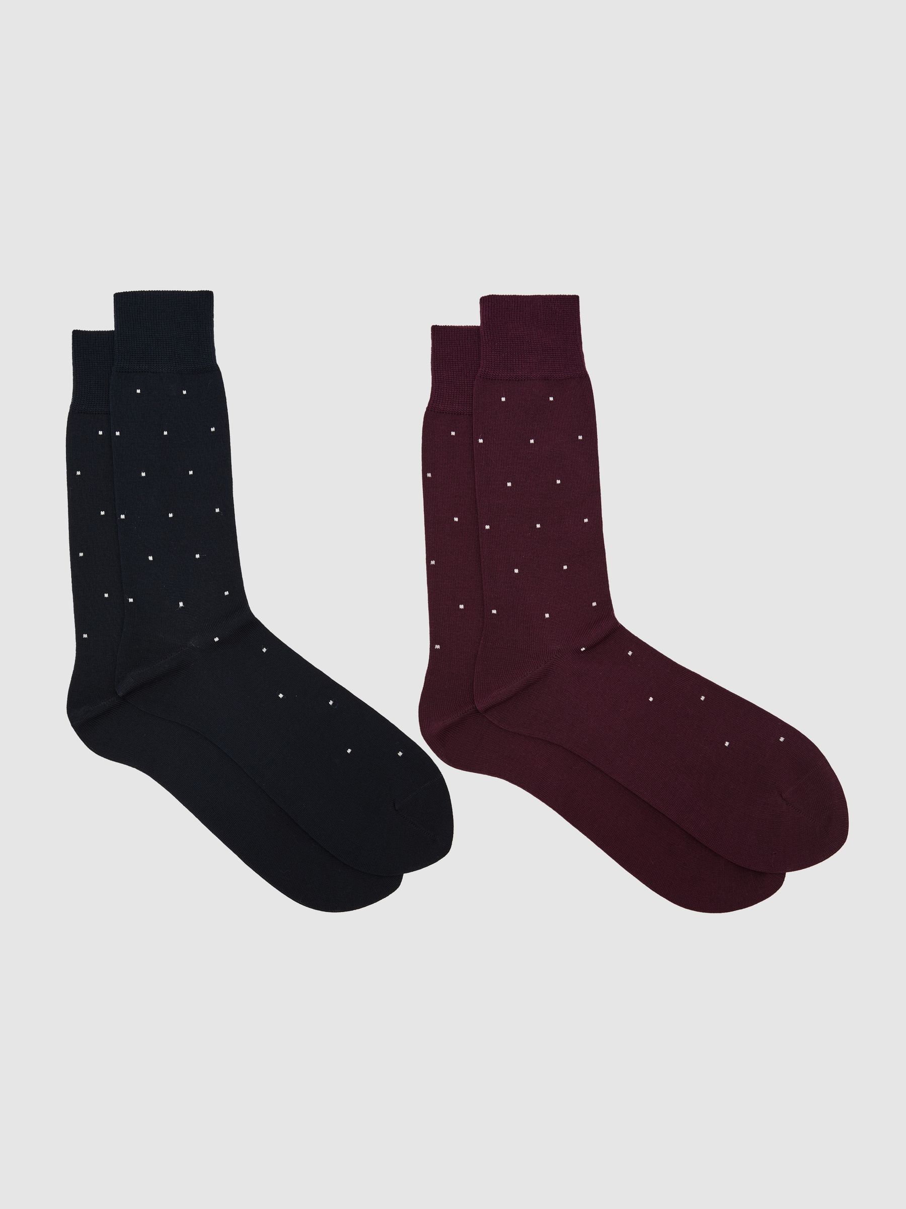 2 Pack Cotton-Blend Polka-Dot Socks in Navy/Bordeaux - image 3
