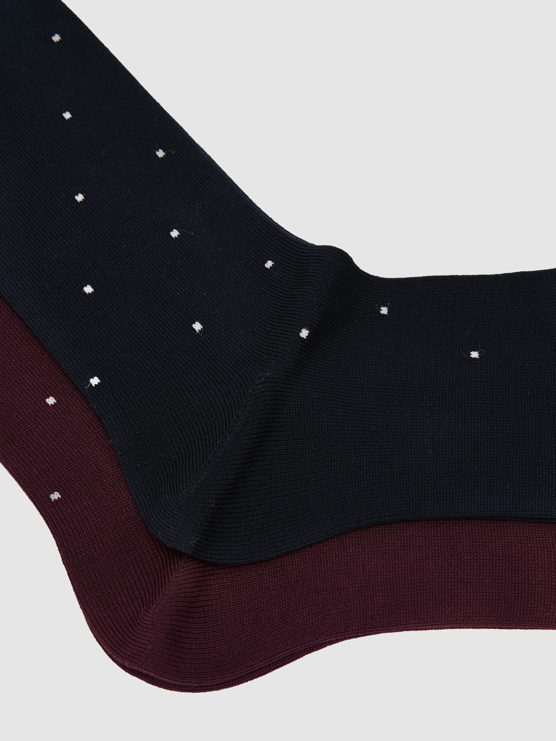 2 Pack Cotton-Blend Polka-Dot Socks in Navy/Bordeaux - image 2