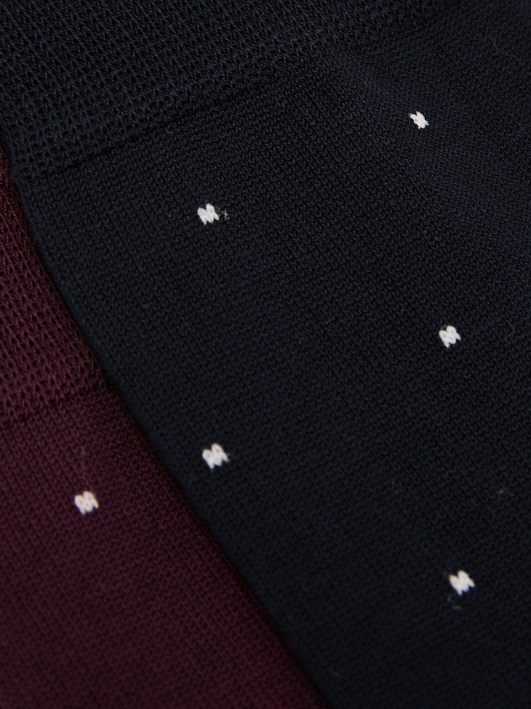 2 Pack Cotton-Blend Polka-Dot Socks in Navy/Bordeaux - Image 3 of 3