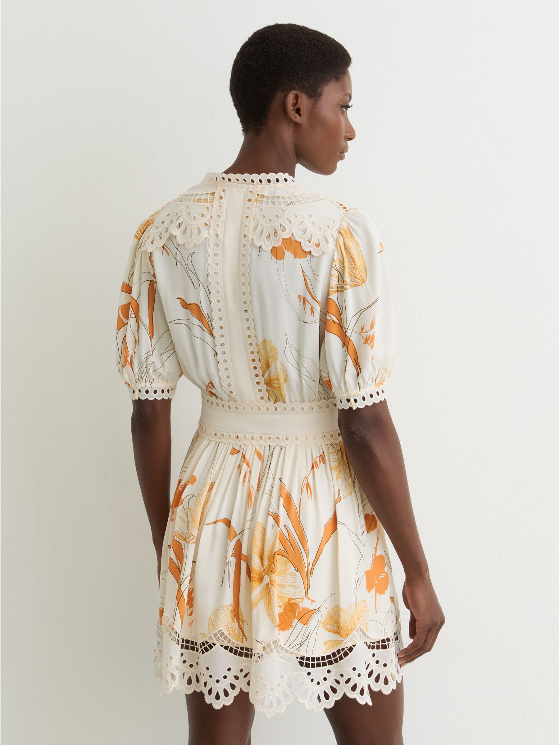 Floral-Print Lace-Trim Mini Dress in Ivory/Pink - image 4