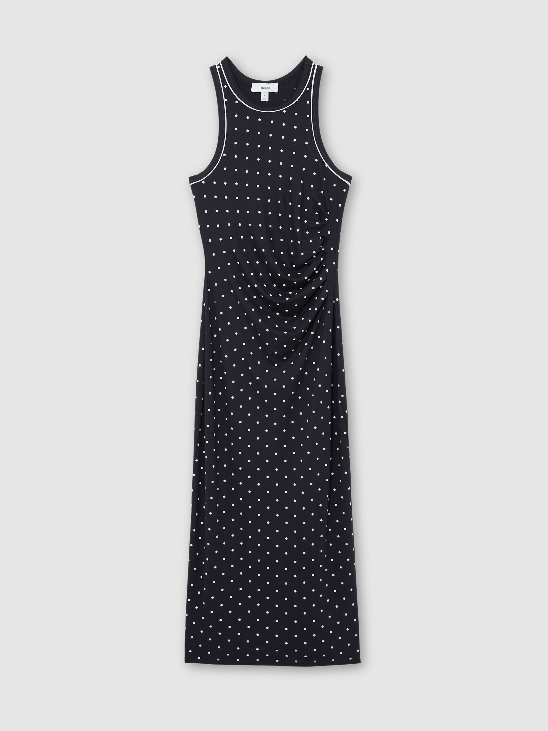 Jersey Polka-Dot Racer Midi Dress in Navy/Ivory - Image 2 of 7