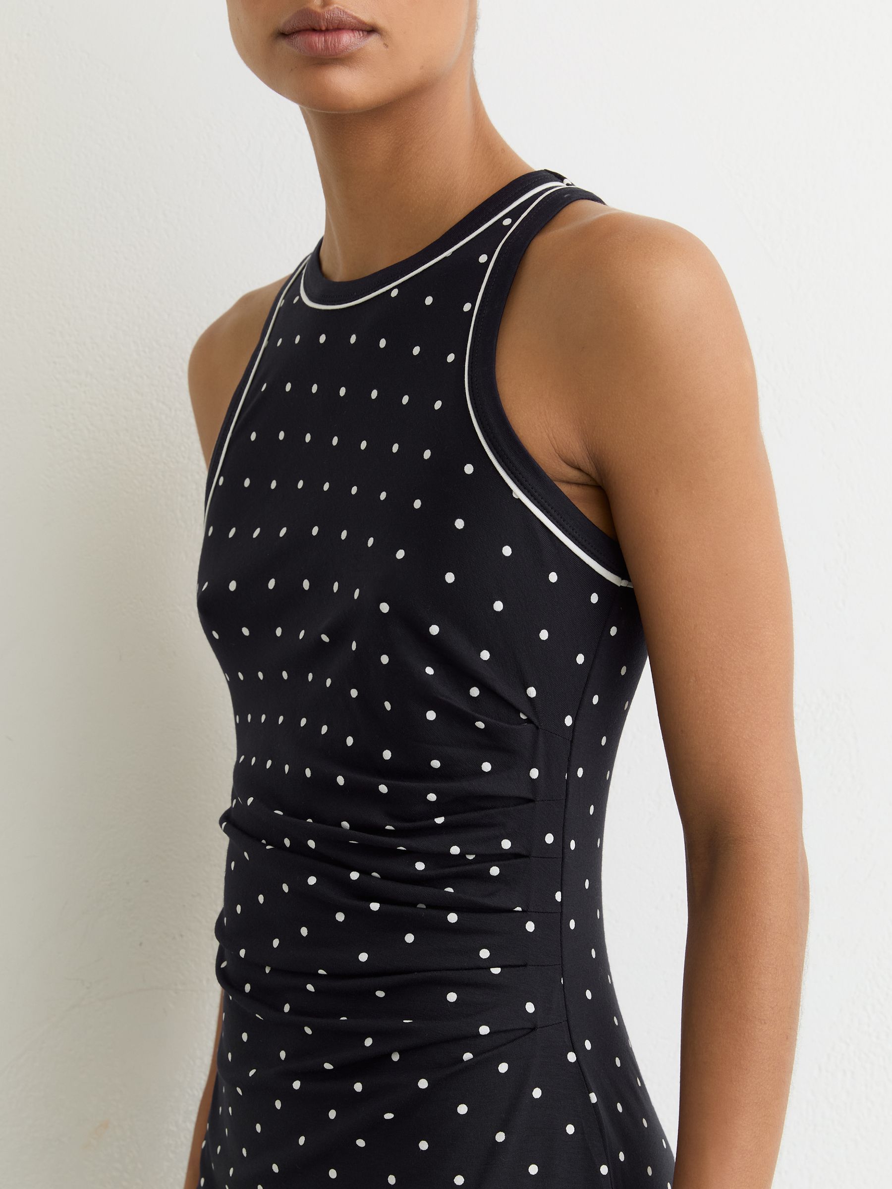 Jersey Polka-Dot Racer Midi Dress in Navy/Ivory - Image 3 of 7