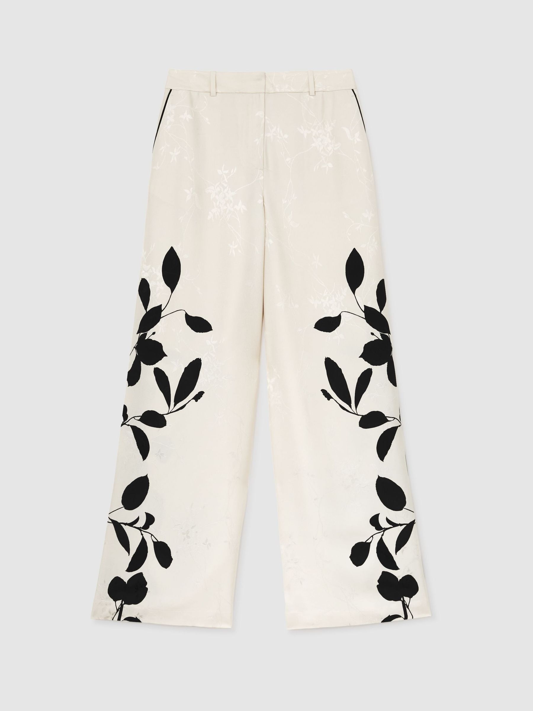 Jacquard Printed Wide-Leg Trousers in Ivory/Black - Image 2 of 8