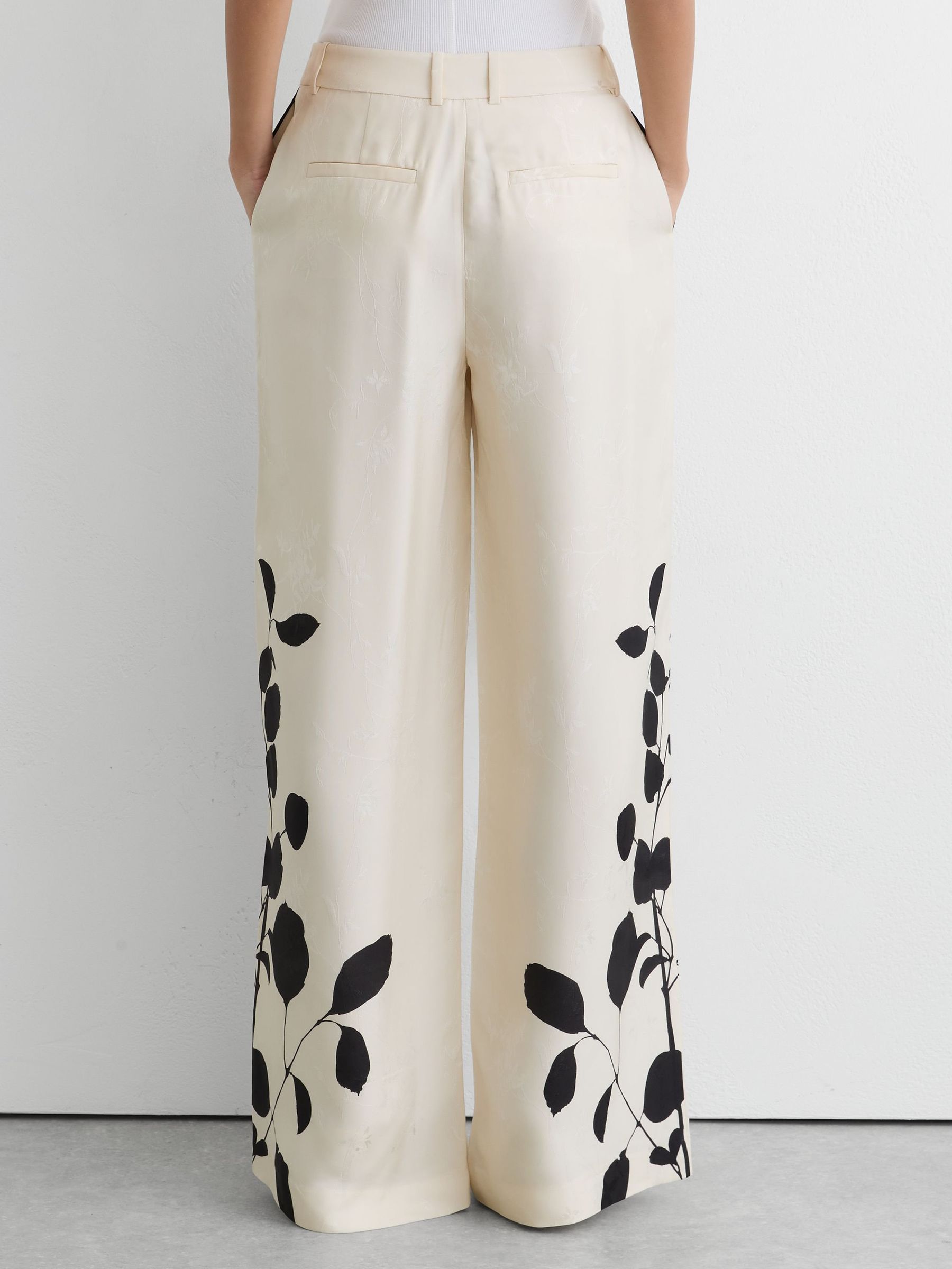 Jacquard Printed Wide-Leg Trousers in Ivory/Black - Image 5 of 8