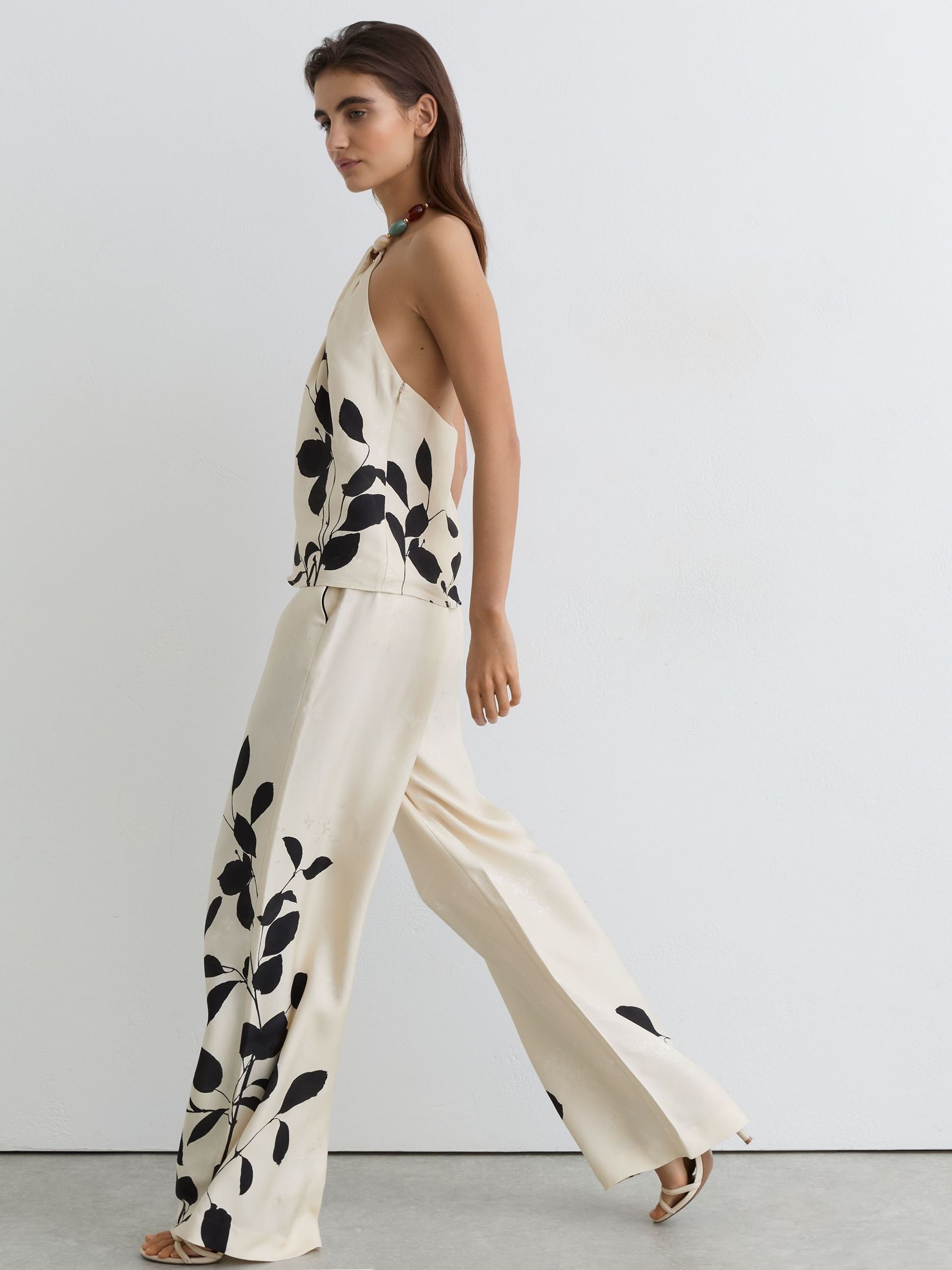 Jacquard Printed Wide-Leg Trousers in Ivory/Black - Image 6 of 8