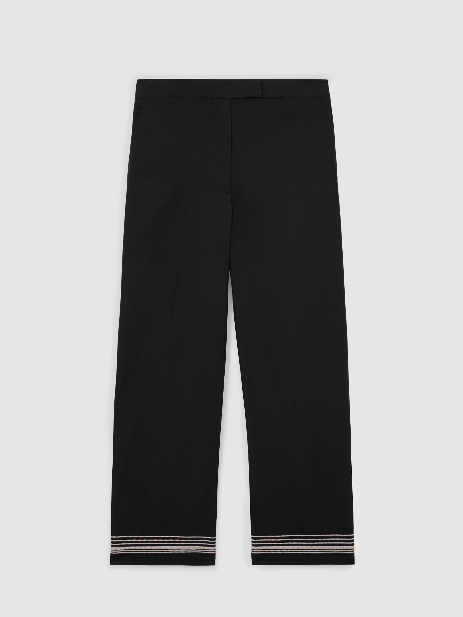 Petite Cotton Stripe-Detail Tapered Trousers in Black/Ivory - image 1