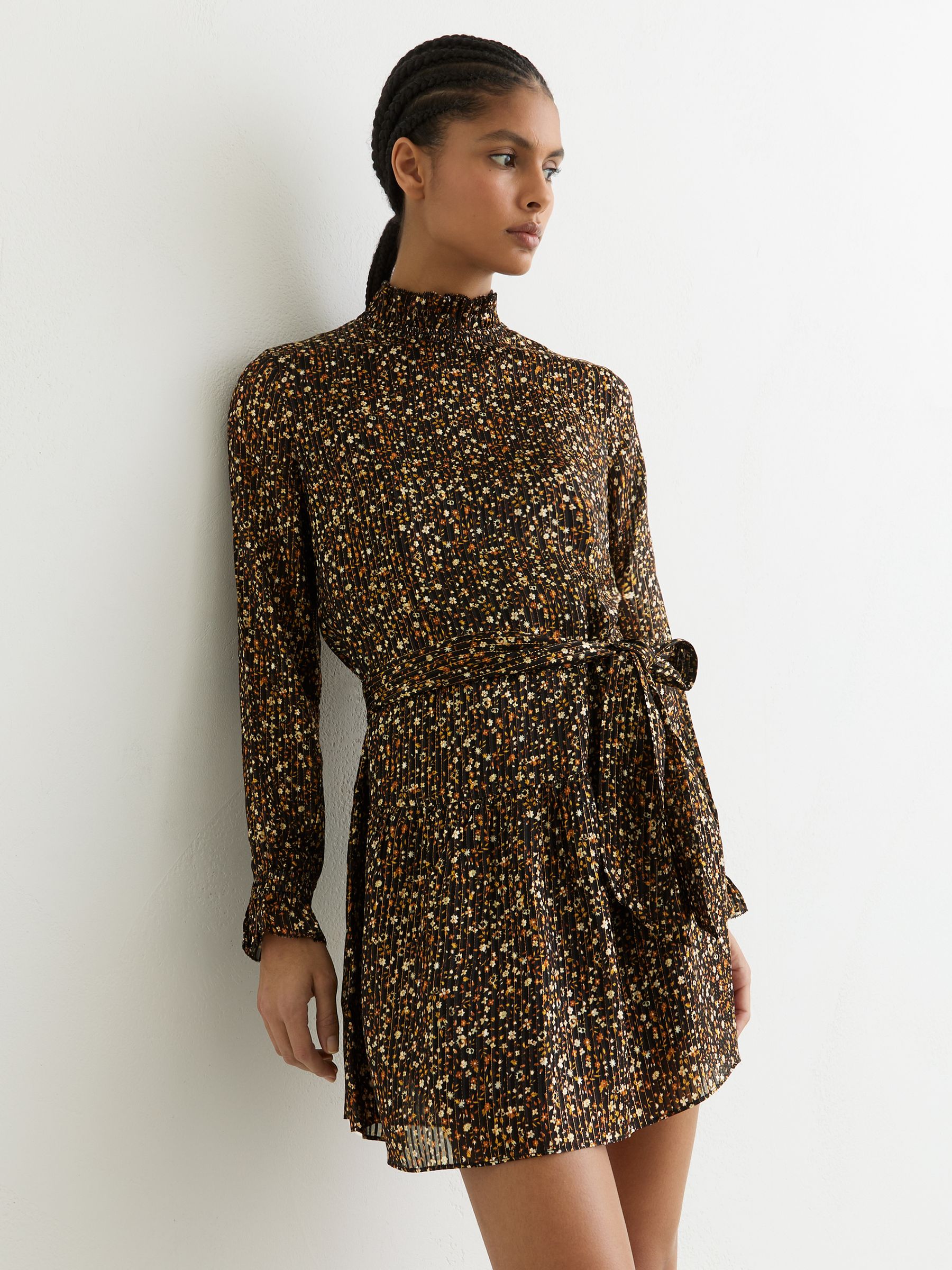 Floral Metallic Flippy Mini Dress in Black - Εικόνα 1 από 7