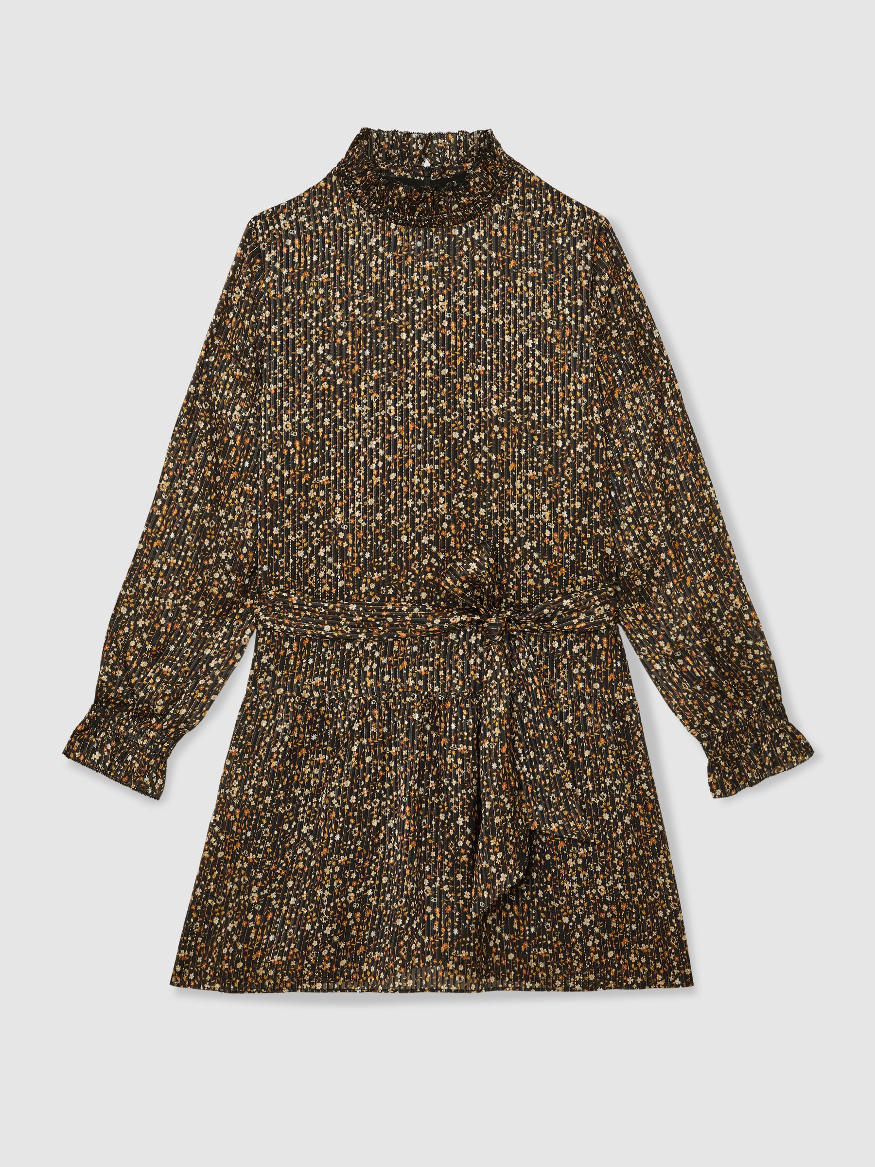 Floral Metallic Flippy Mini Dress in Black - Εικόνα 2 από 7