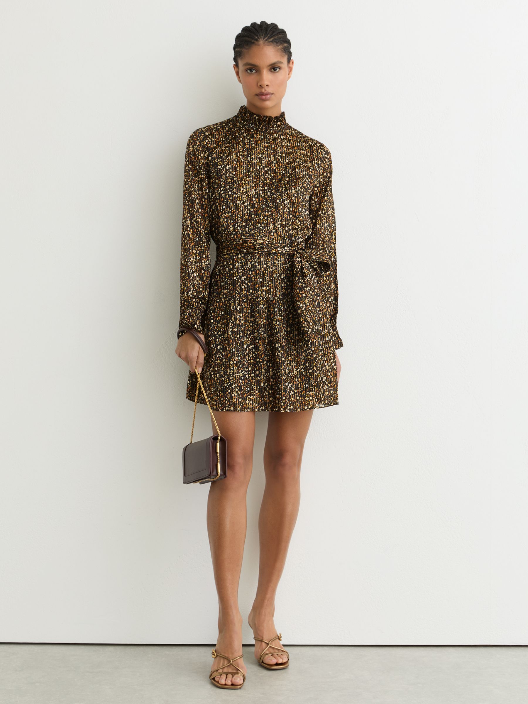 Floral Metallic Flippy Mini Dress in Black - Εικόνα 3 από 7