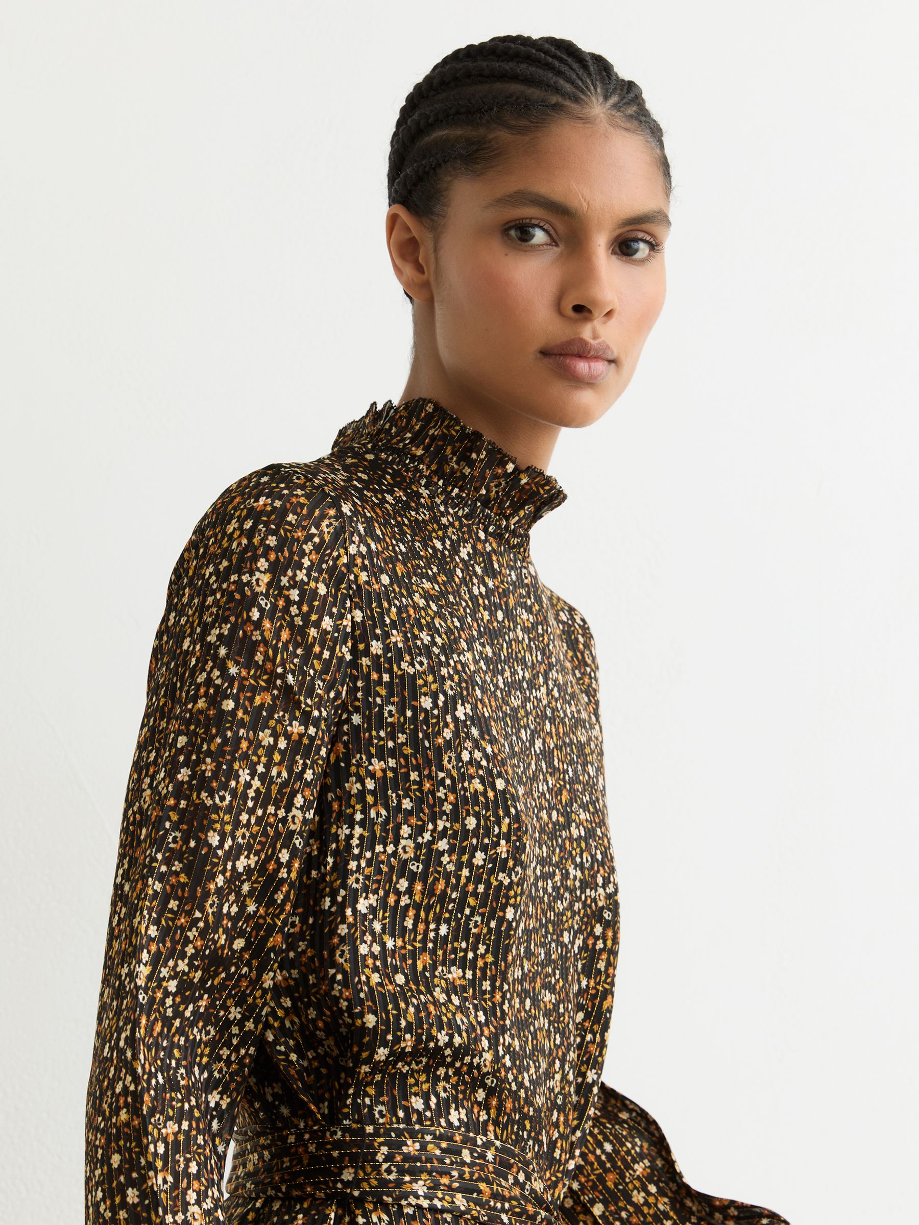 Floral Metallic Flippy Mini Dress in Black - Εικόνα 4 από 7