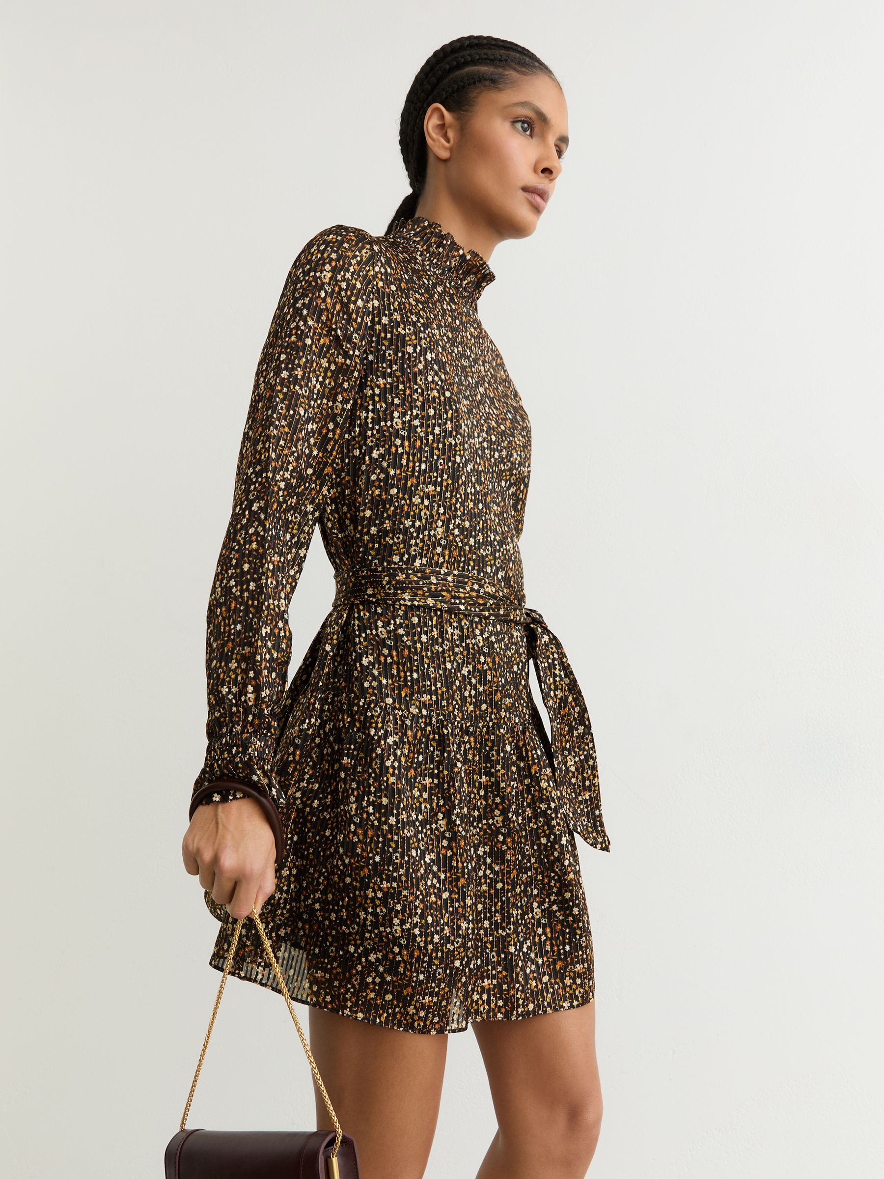 Floral Metallic Flippy Mini Dress in Black - Εικόνα 5 από 7