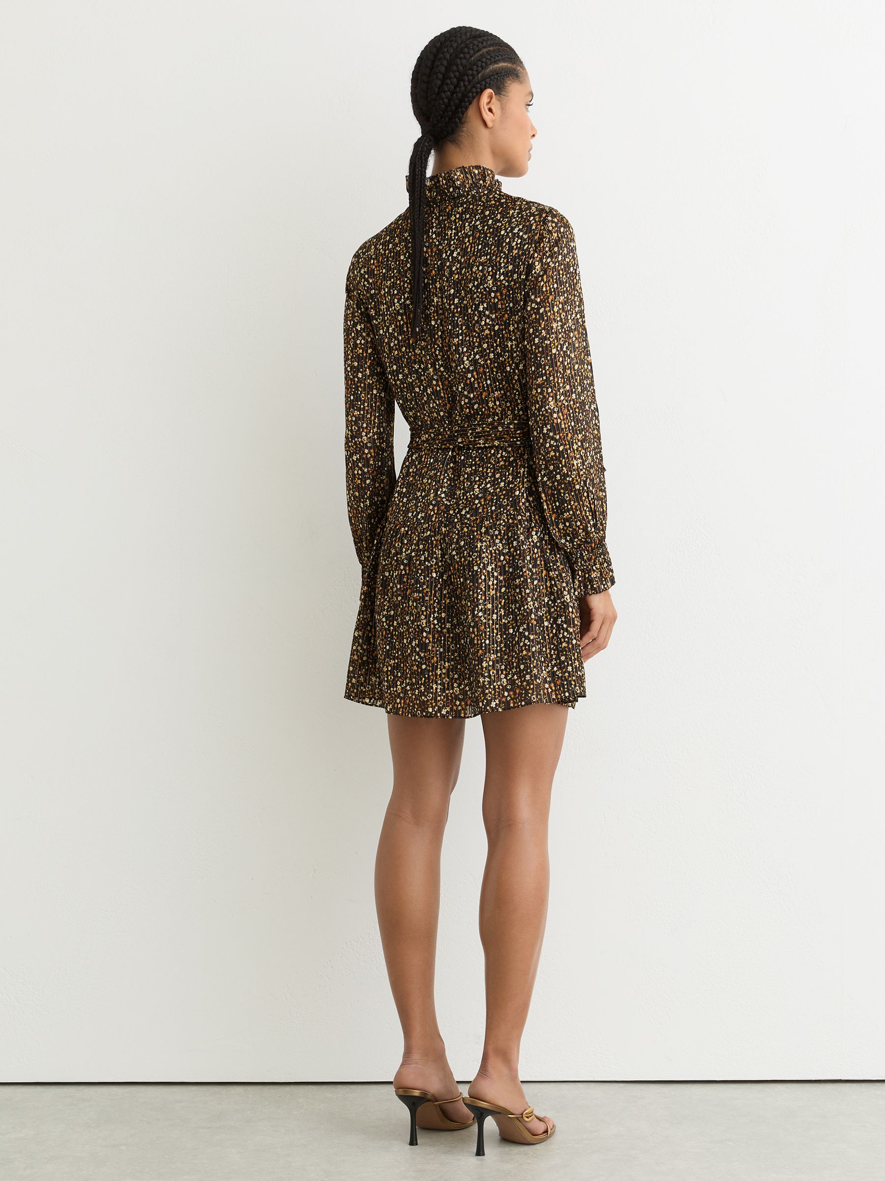 Floral Metallic Flippy Mini Dress in Black - image 4
