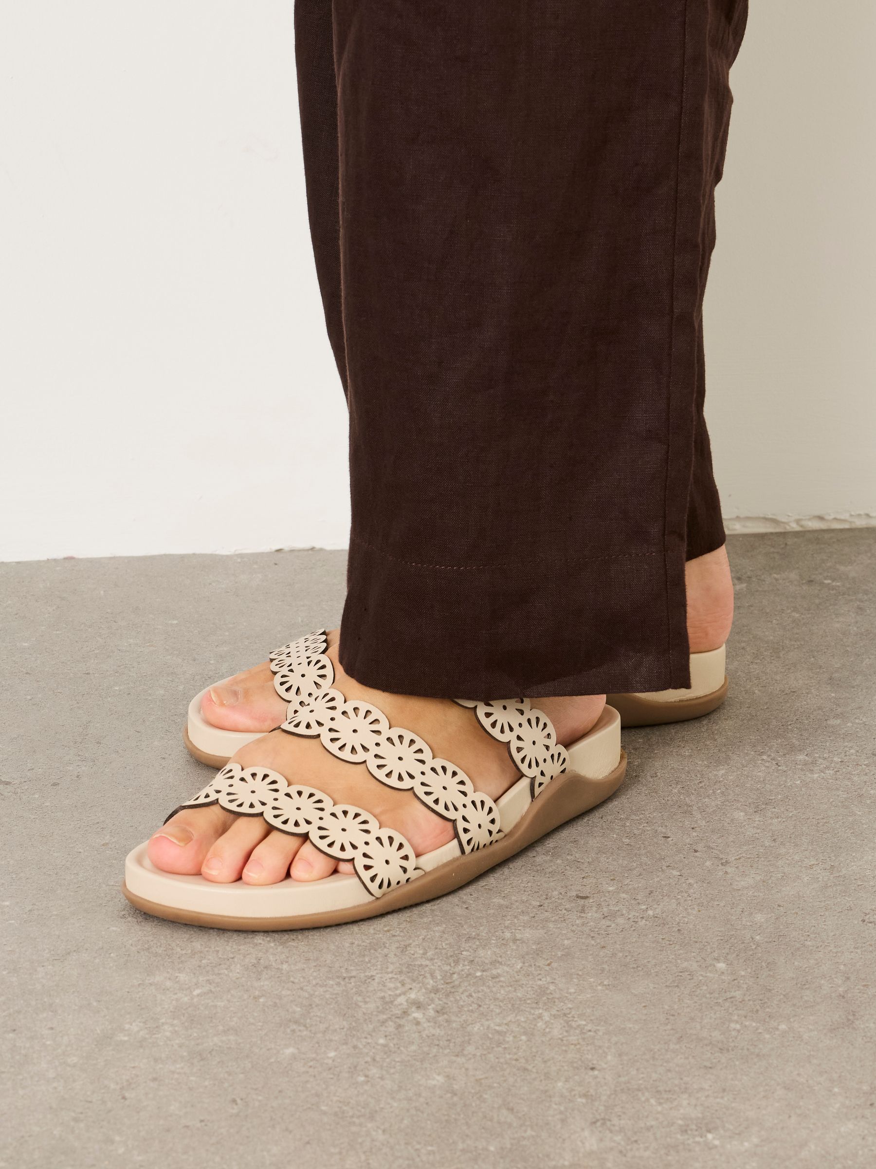 Ivory Leather Laser Cut Comfort Sandal - Image 1 of 5