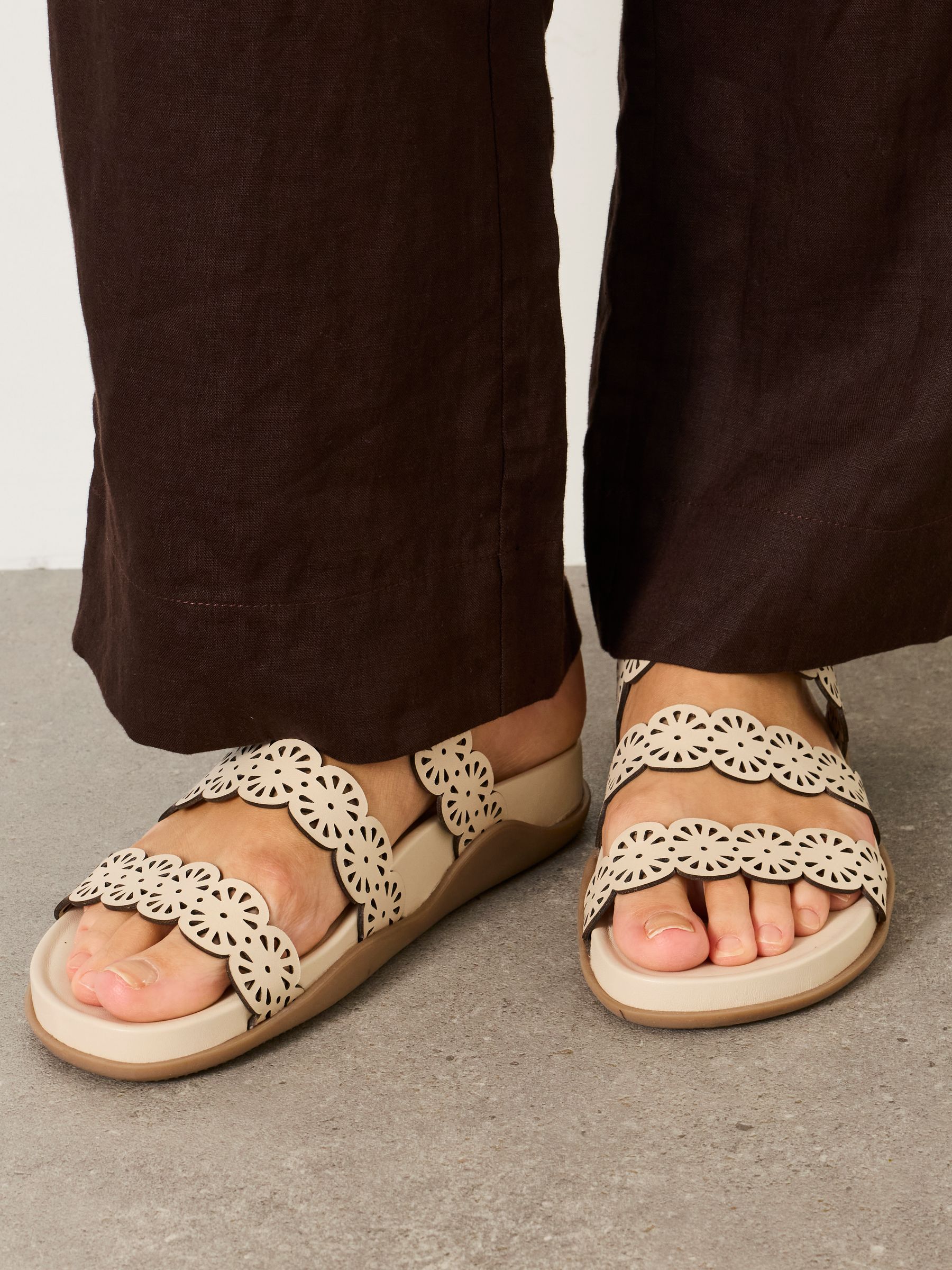 Ivory Leather Laser Cut Comfort Sandal - Image 2 of 5