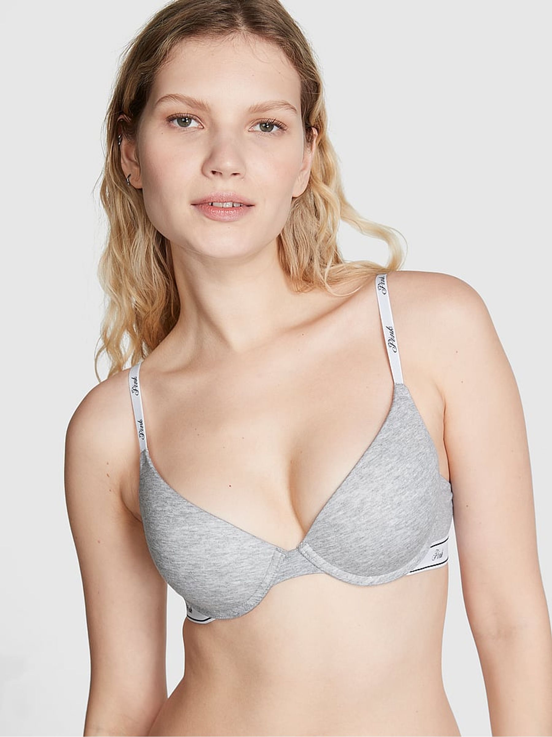 Medium Heather Grey Push Up Logo Bra - Image 1 of 2