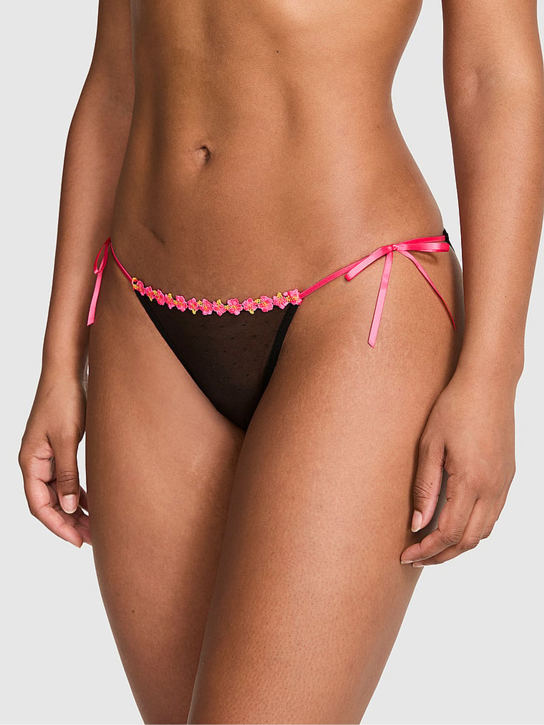 Black Bikini Hibiscus Embroidery Knickers - Image 1 of 2