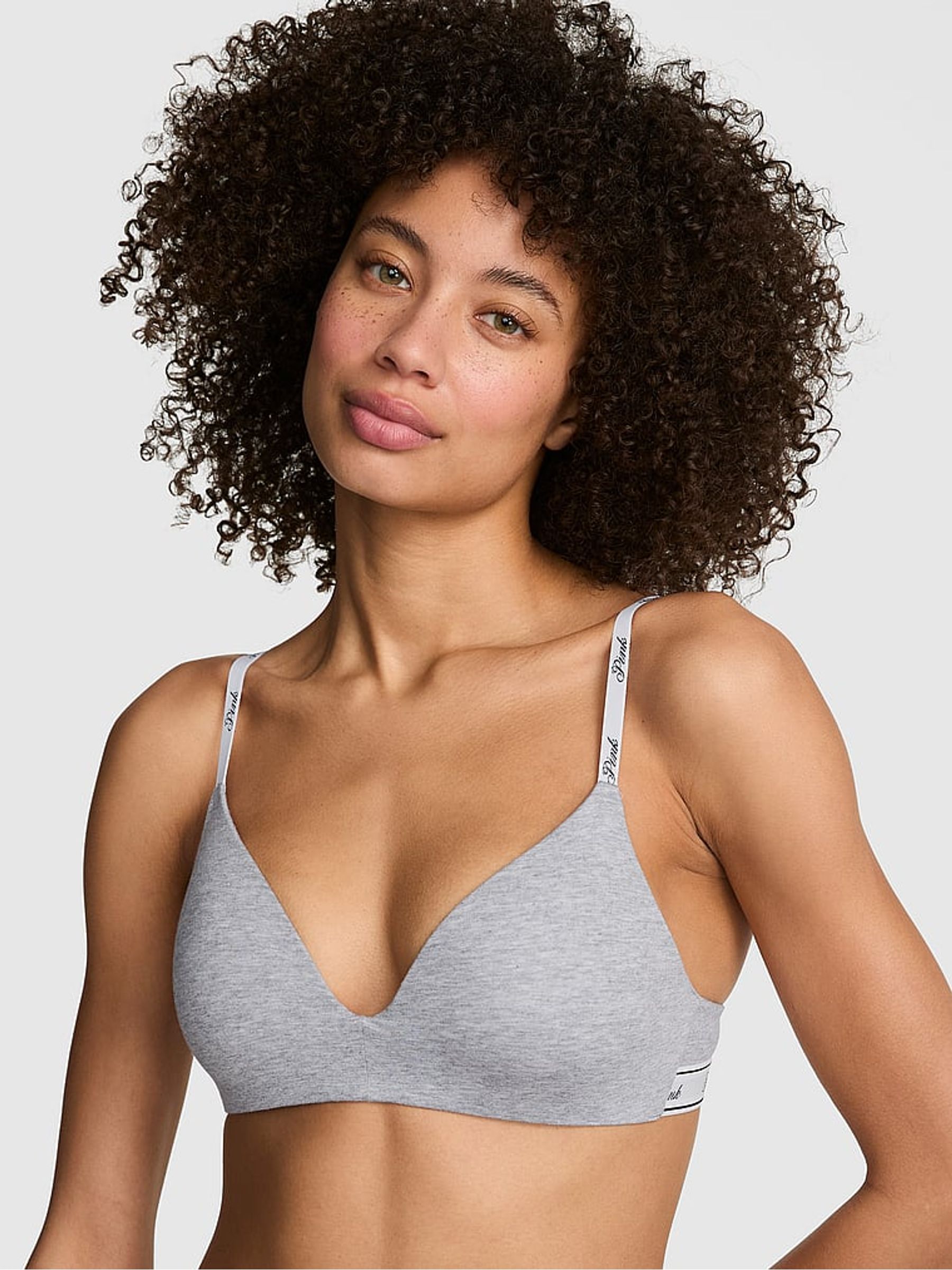 Medium Heather Grey Non Wired Push Up Logo Bra - Image 1 of 2