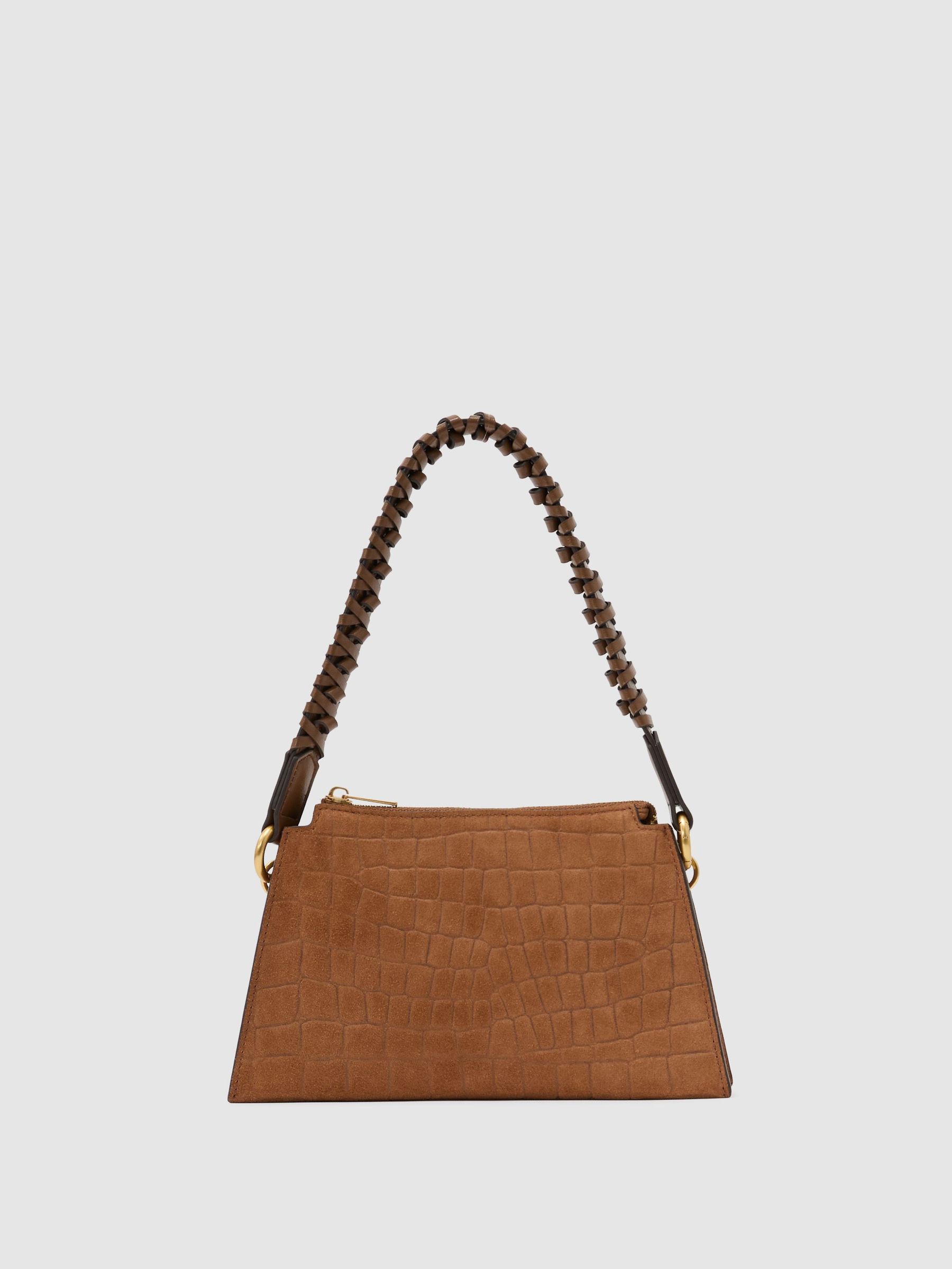Embossed Suede and Leather Top-Handle Bag in Tan - Image 2 of 7
