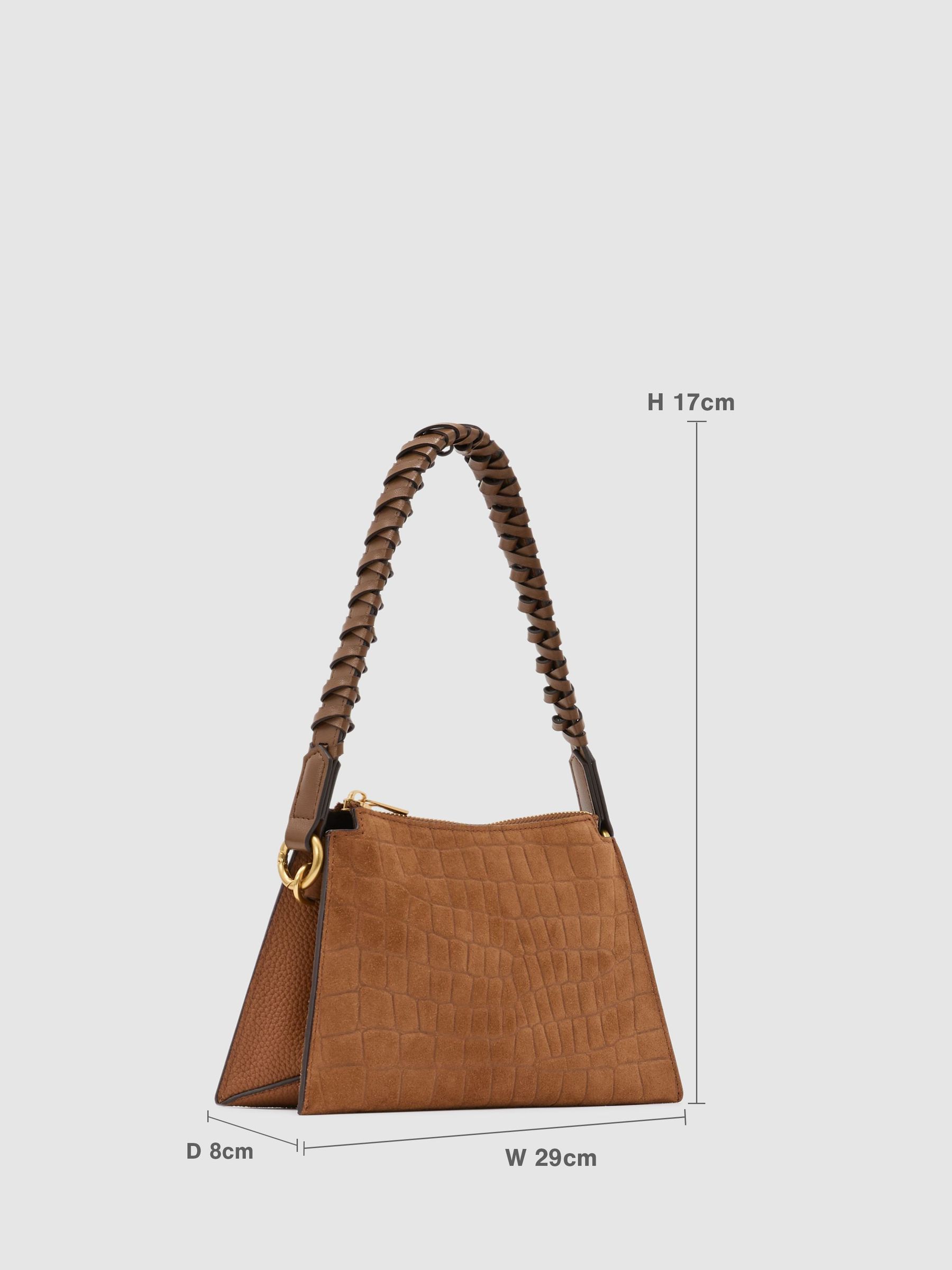 Embossed Suede and Leather Top-Handle Bag in Tan - Image 3 of 7