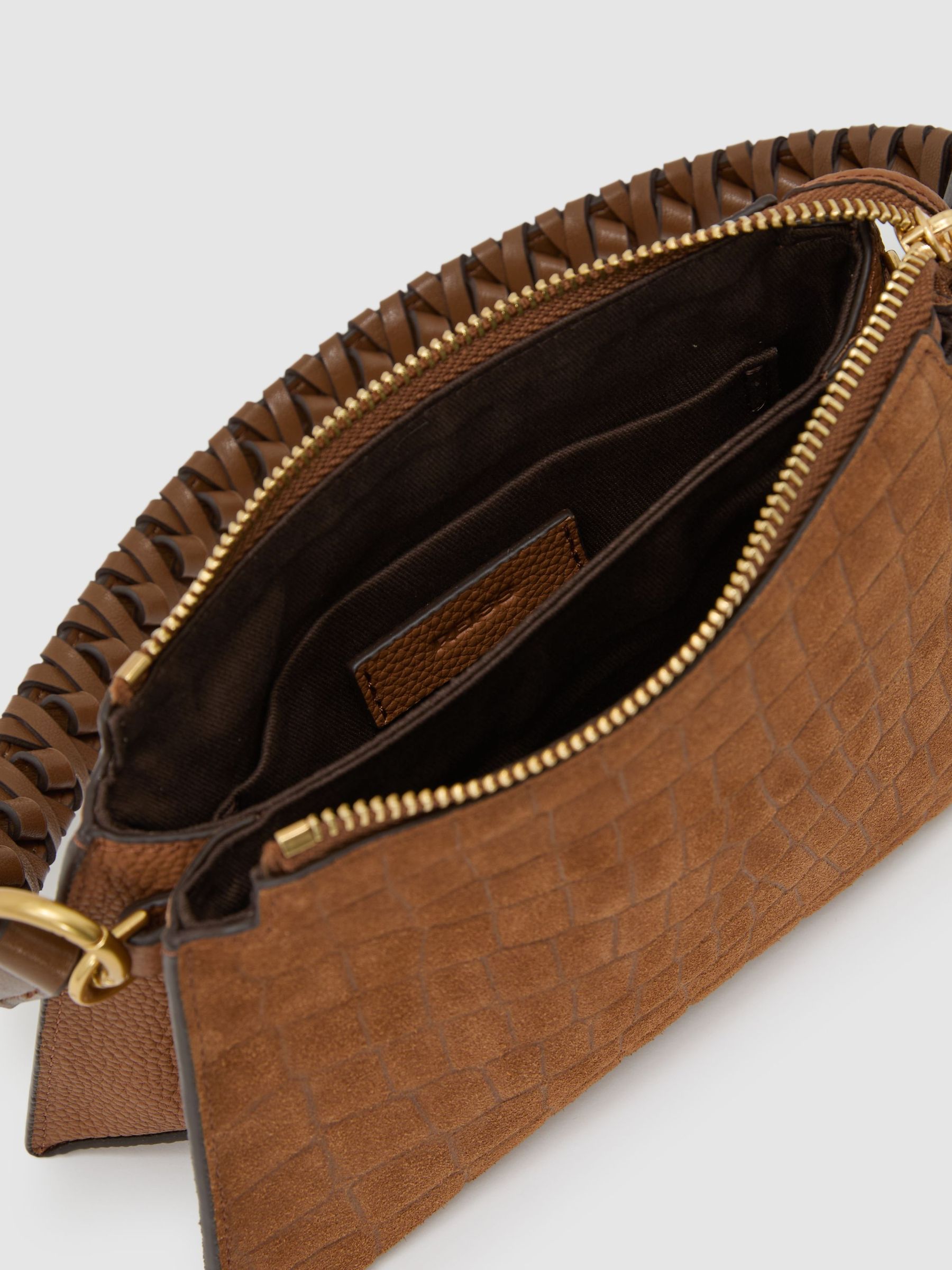 Embossed Suede and Leather Top-Handle Bag in Tan - Image 5 of 7
