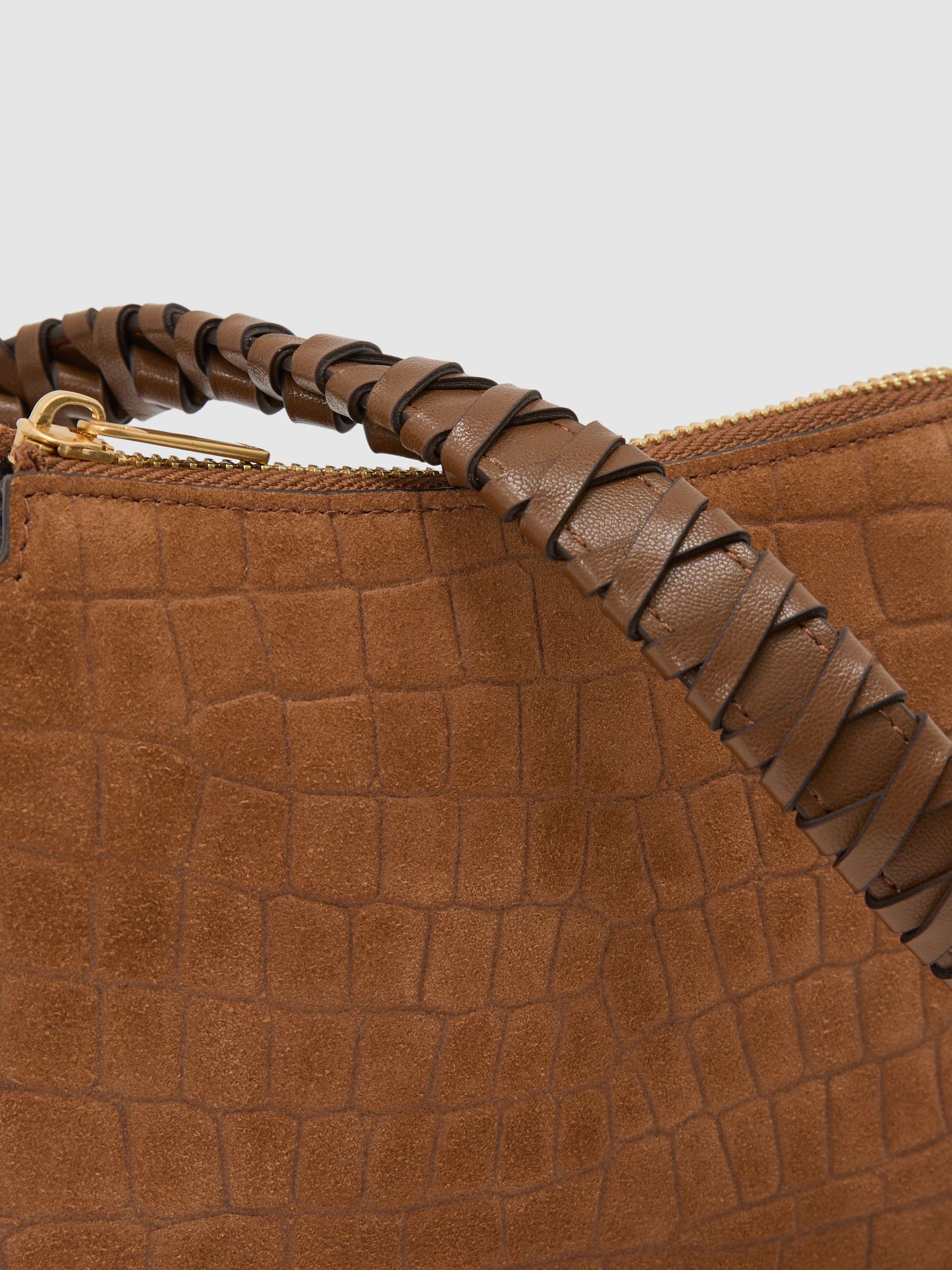 Embossed Suede and Leather Top-Handle Bag in Tan - Image 6 of 7