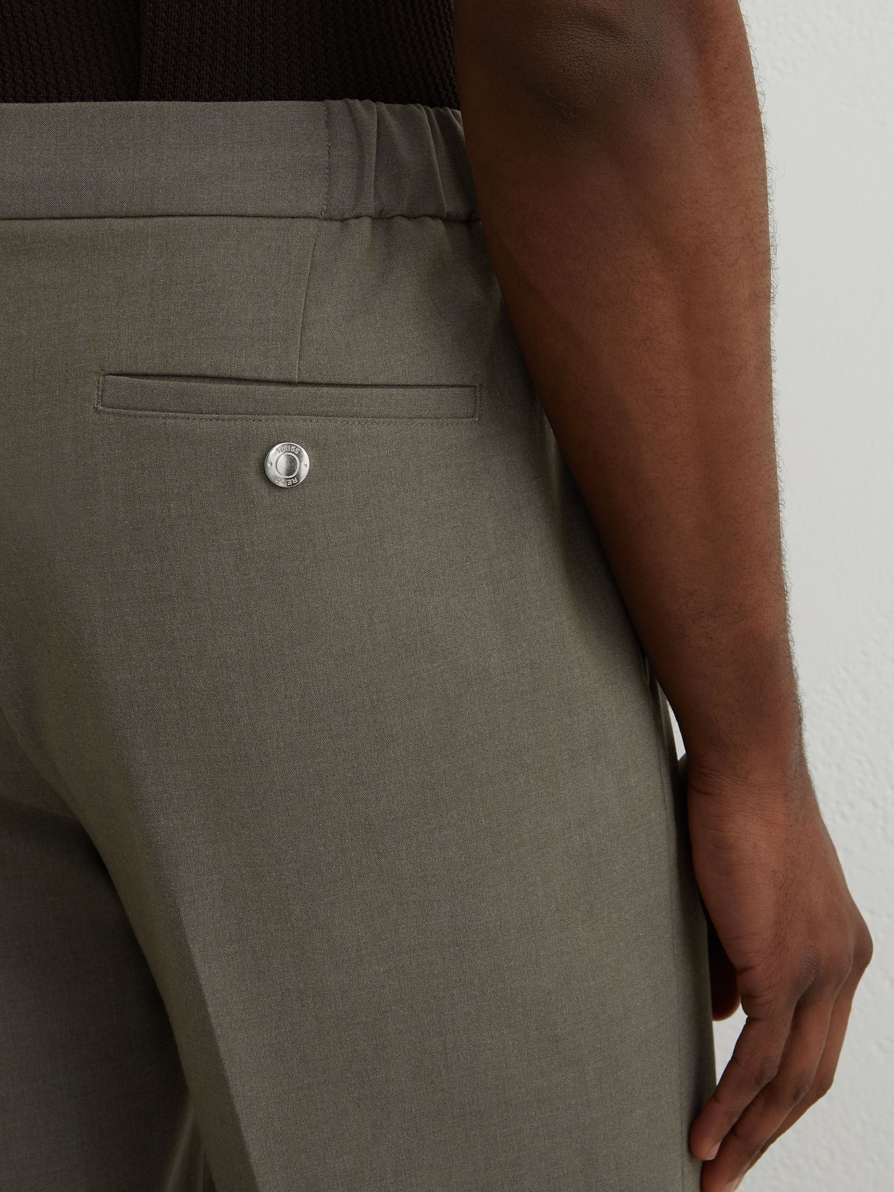 Stretch Slim-Fit Drawstring Trousers in Dark Sage Green - Image 5 of 7