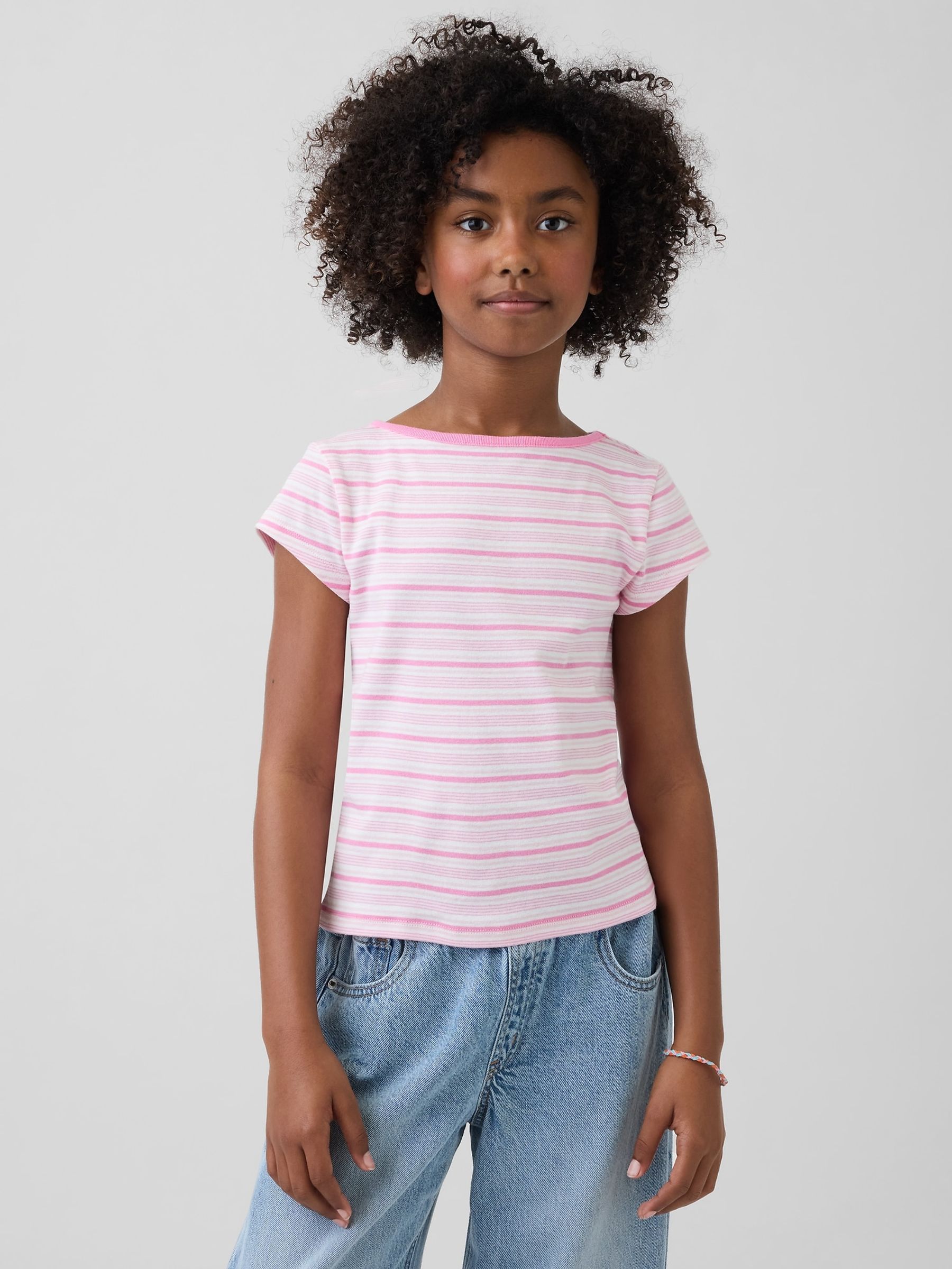 Pink stripe Cap-Sleeve Fitted T-Shirt - Image 1 of 4