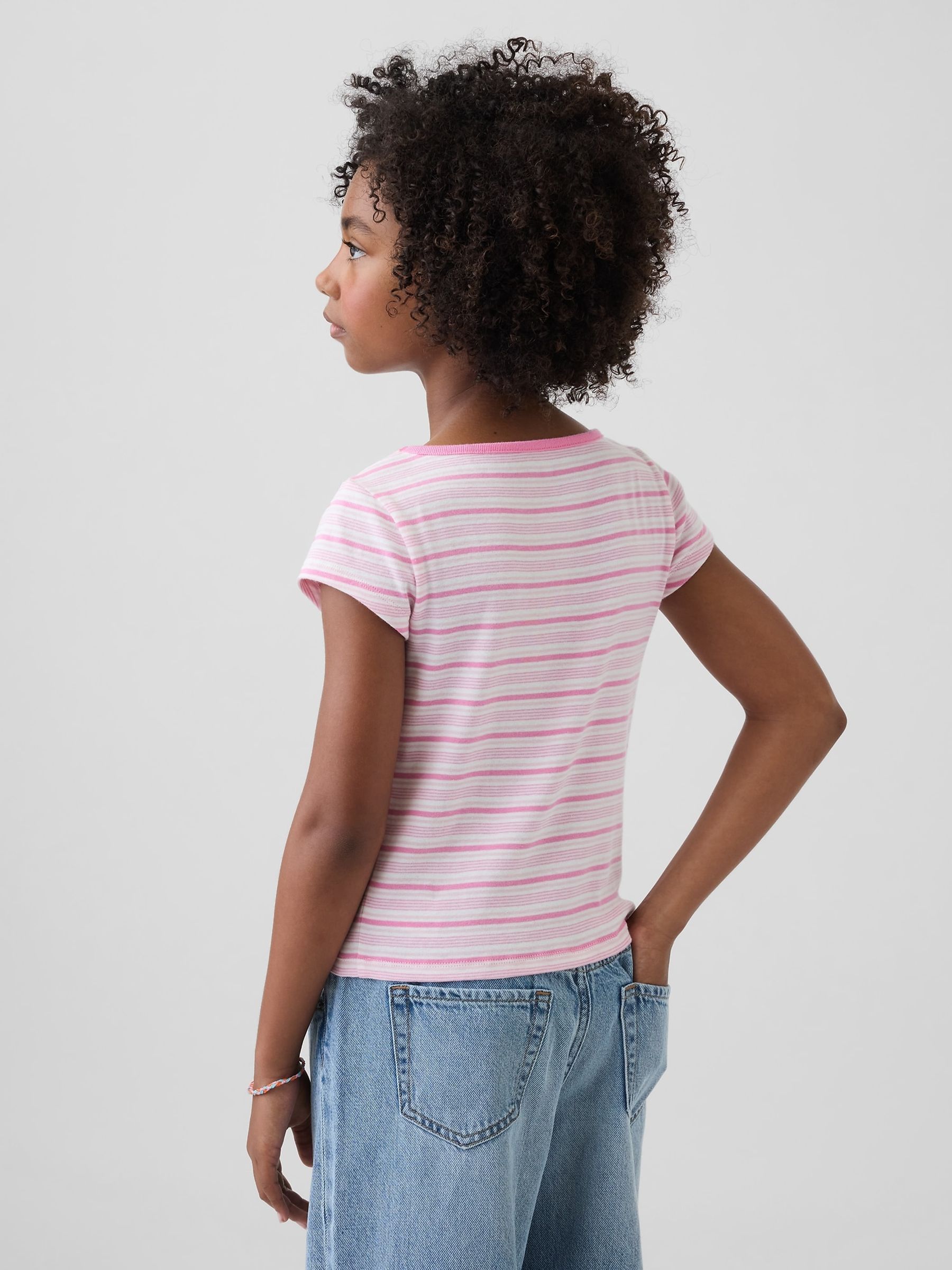 Pink stripe Cap-Sleeve Fitted T-Shirt - Image 2 of 4