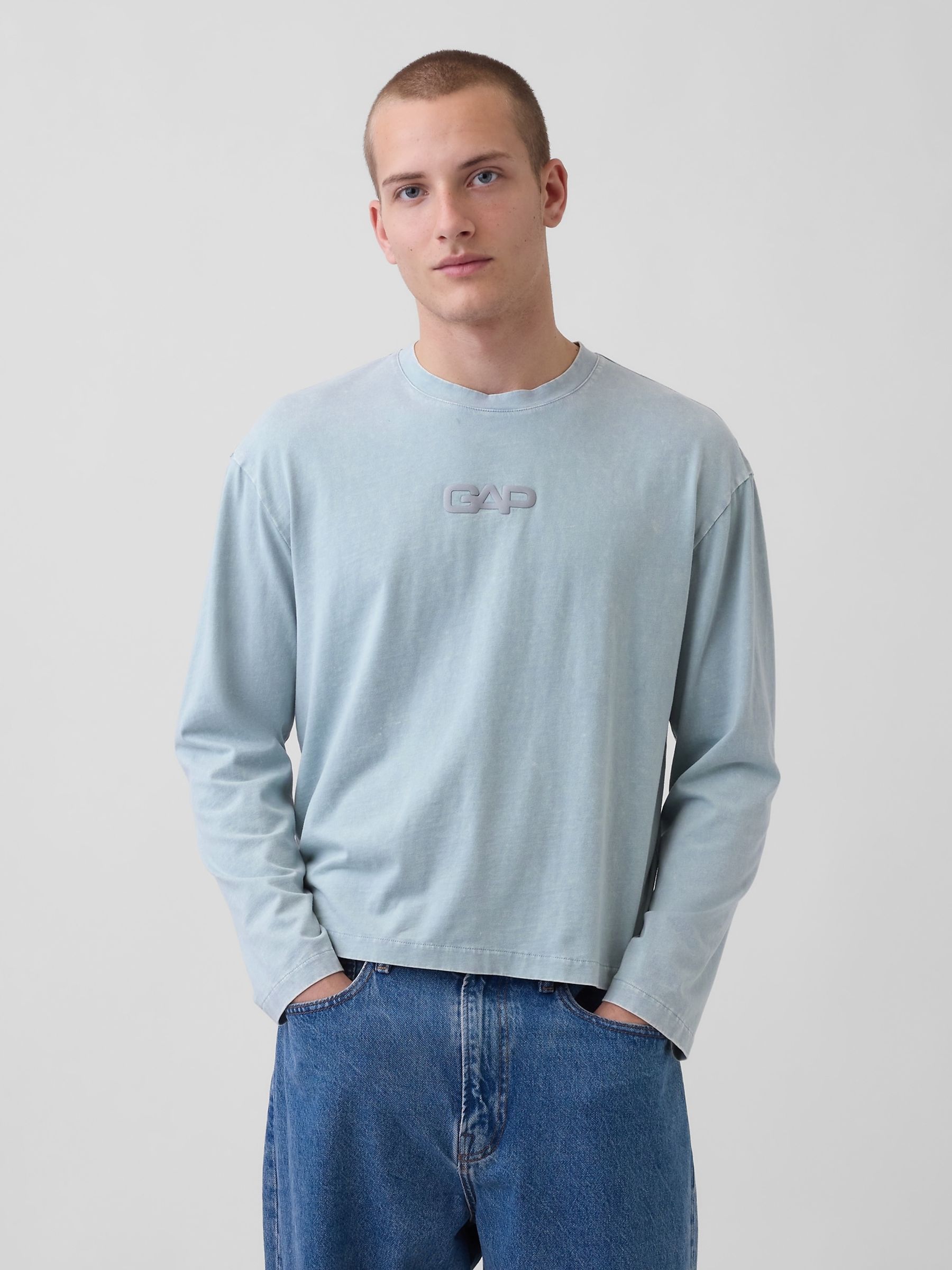 Blue Relaxed Logo Boxy Long Sleeve T-Shirt - Image 1 of 4