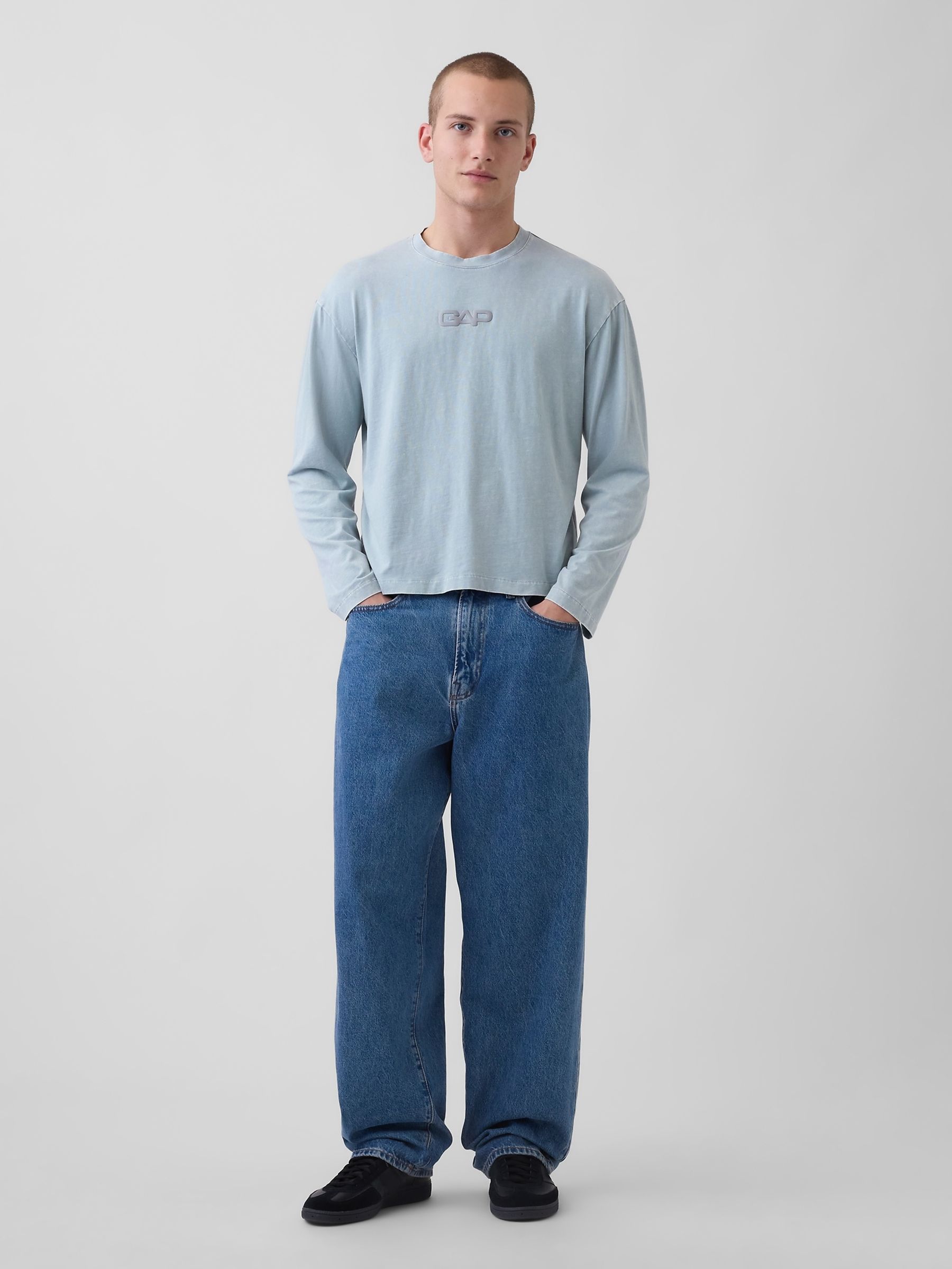 Blue Relaxed Logo Boxy Long Sleeve T-Shirt - Image 3 of 4