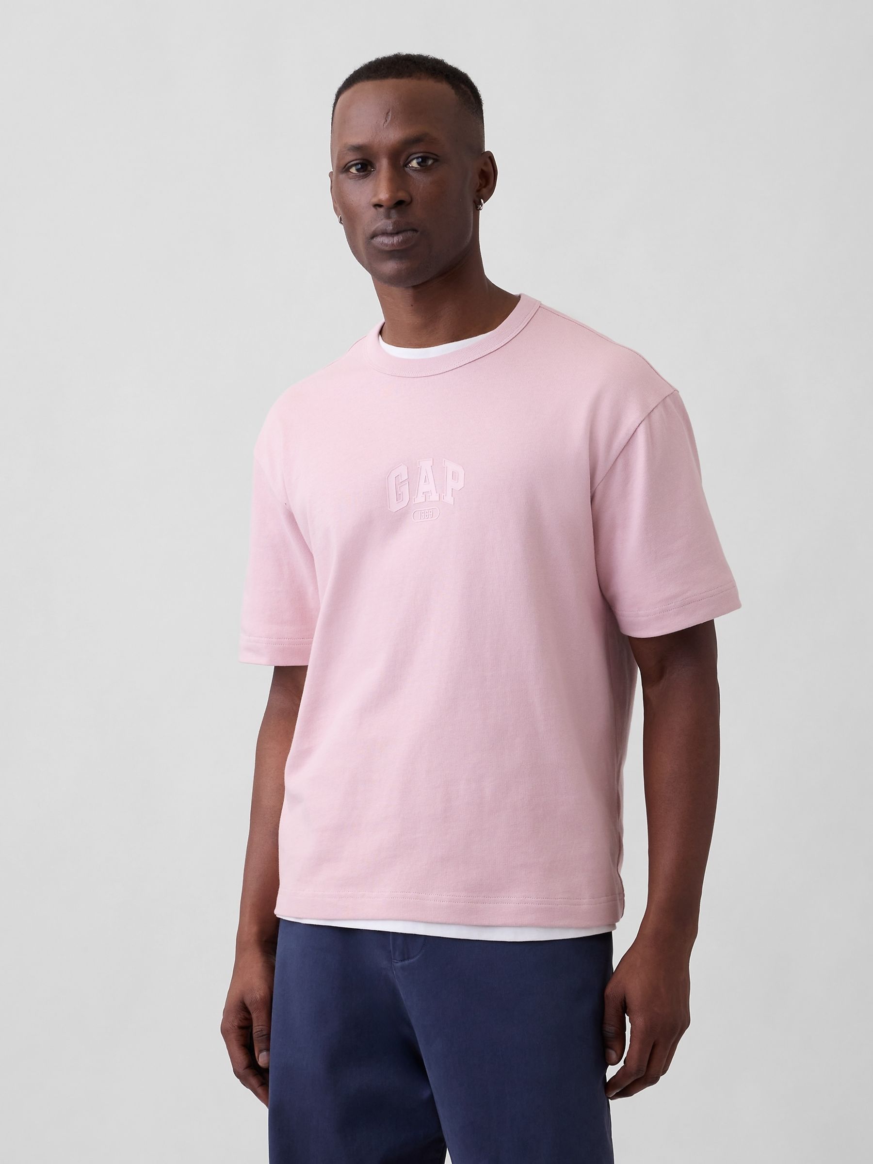 Pink Heavyweight Relaxed 1969 Logo Boxy T-Shirt - Image 1 of 4 Pink Heavyweight Relaxed 1969 Logo Boxy T-Shirt - Image 1 of 4