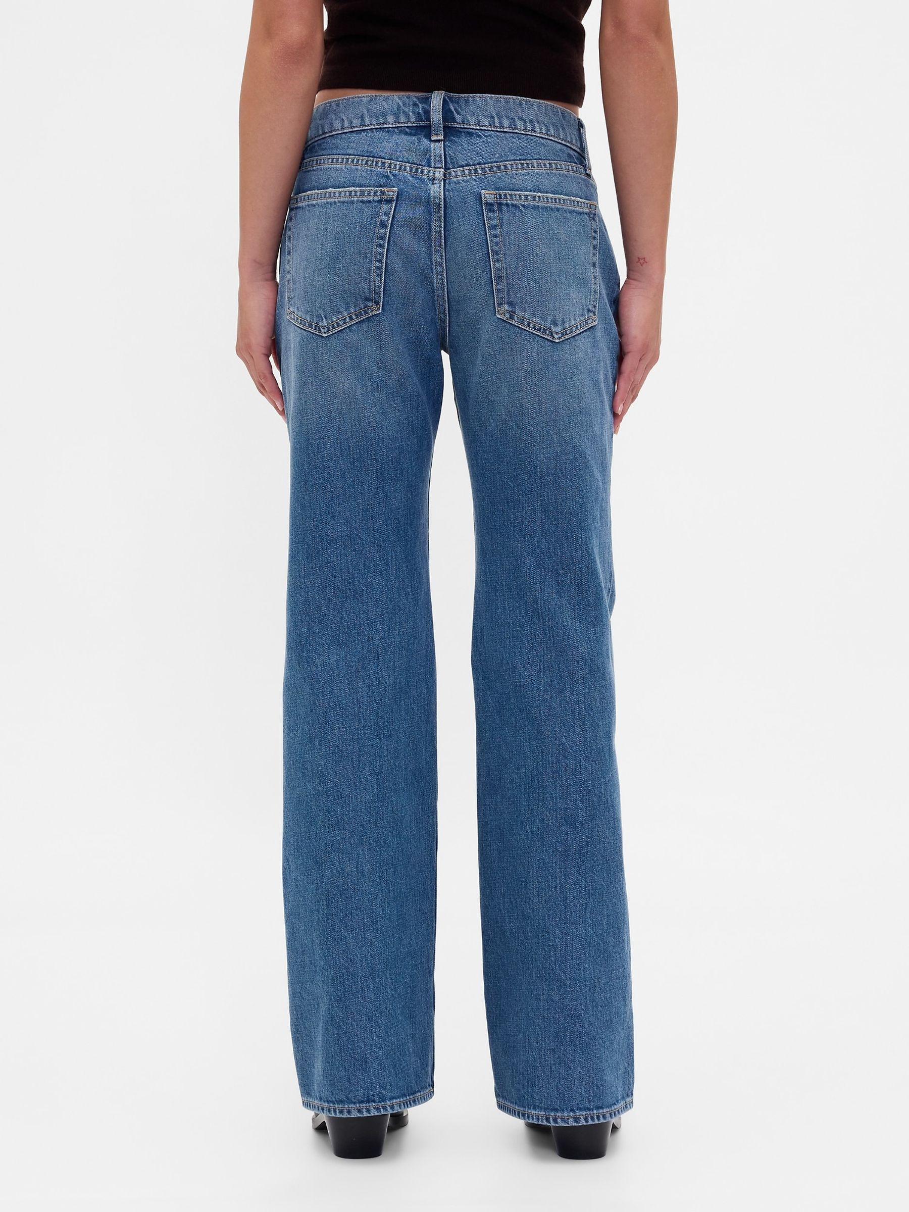 Medium Indigo Mid Rise Rigid Relaxed Flare Jeans - Image 2 of 4