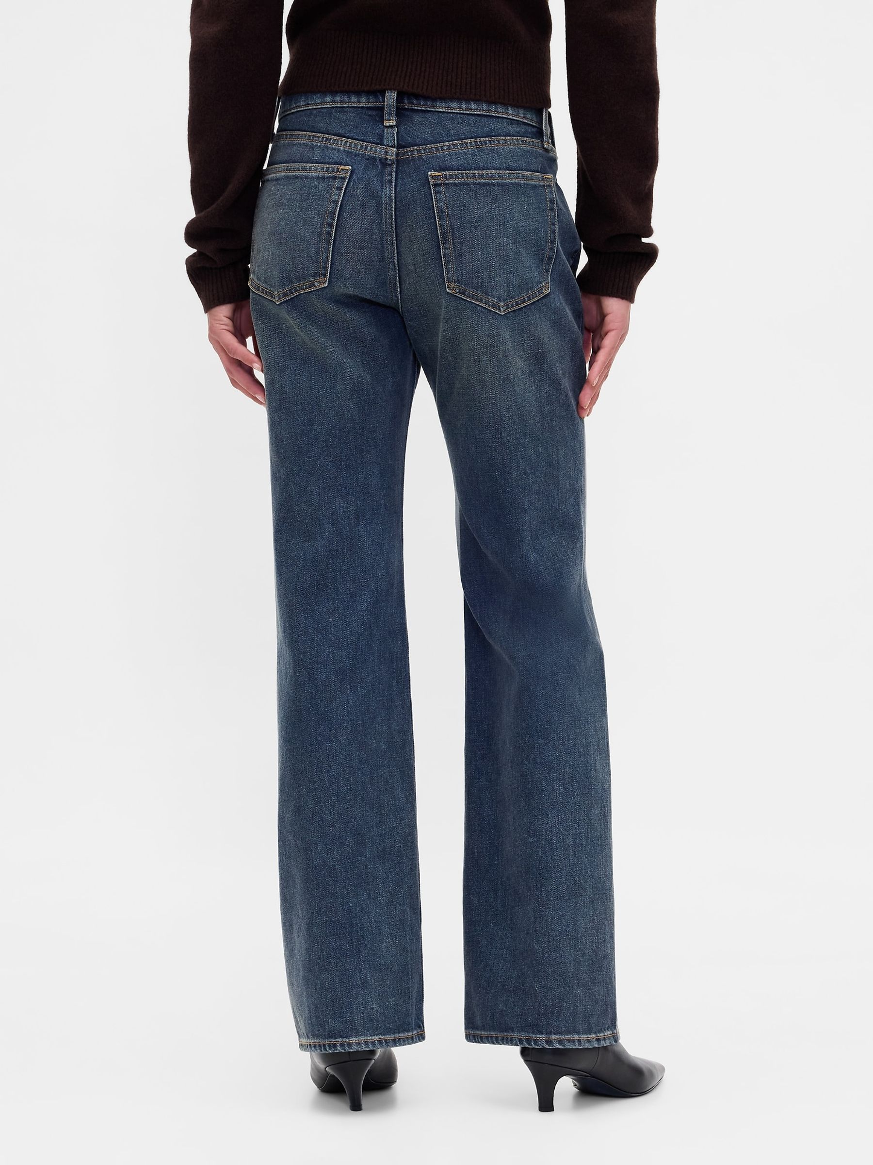 Medium Indigo Mid Rise Rigid Relaxed Flare Jeans - Image 2 of 4