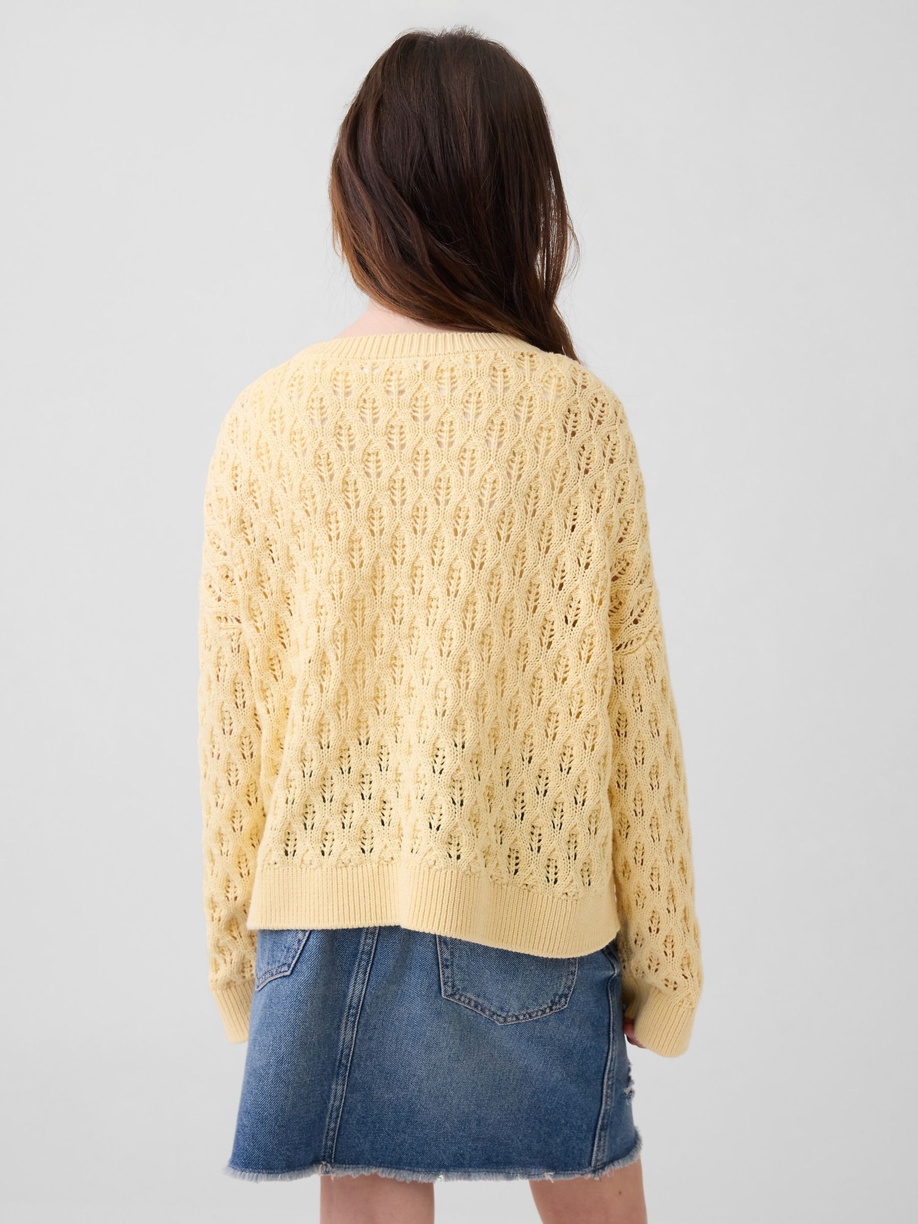 Yellow Crochet Oversized Crew Neck Jumper - Image 2 of 5