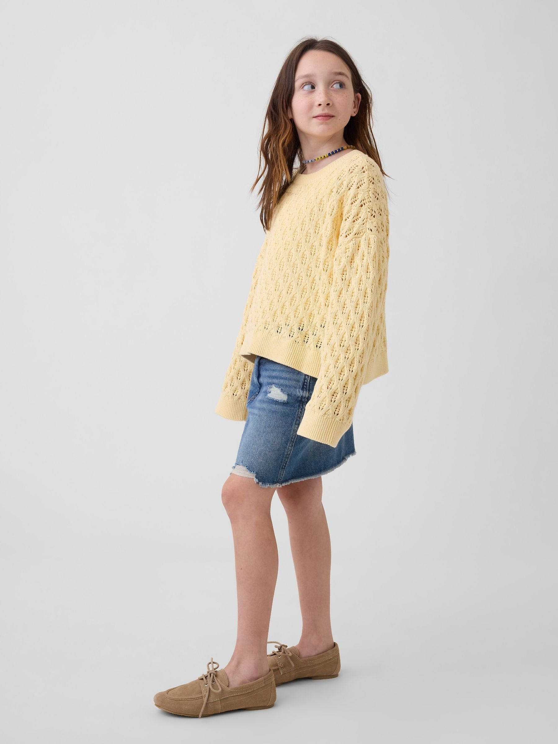 Yellow Crochet Oversized Crew Neck Jumper - Image 3 of 5