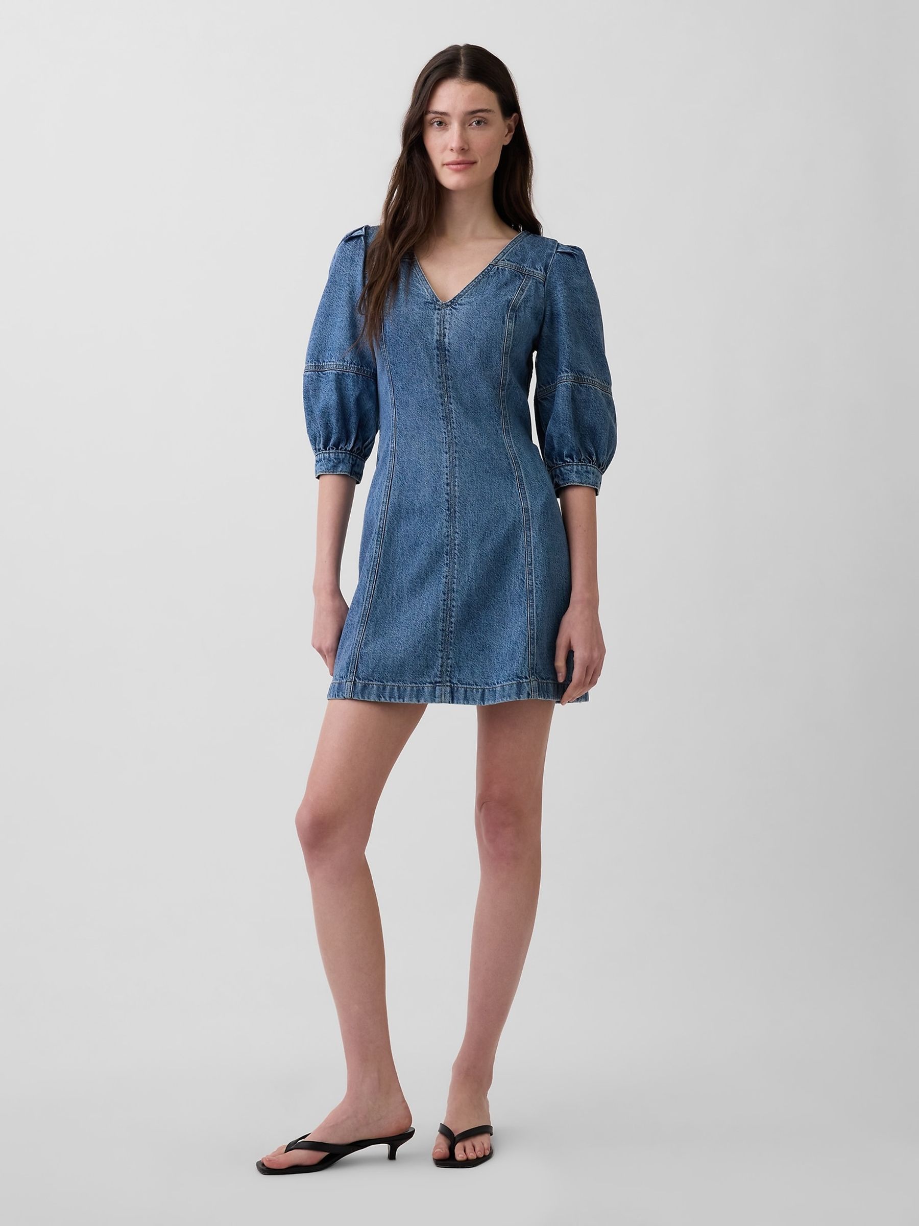 Blue UltraSoft Denim Puff-Sleeve Mini Dress - Image 1 of 4