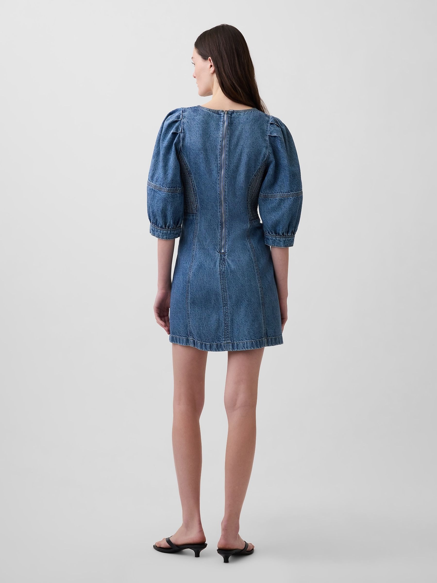 Blue UltraSoft Denim Puff-Sleeve Mini Dress - Image 2 of 4