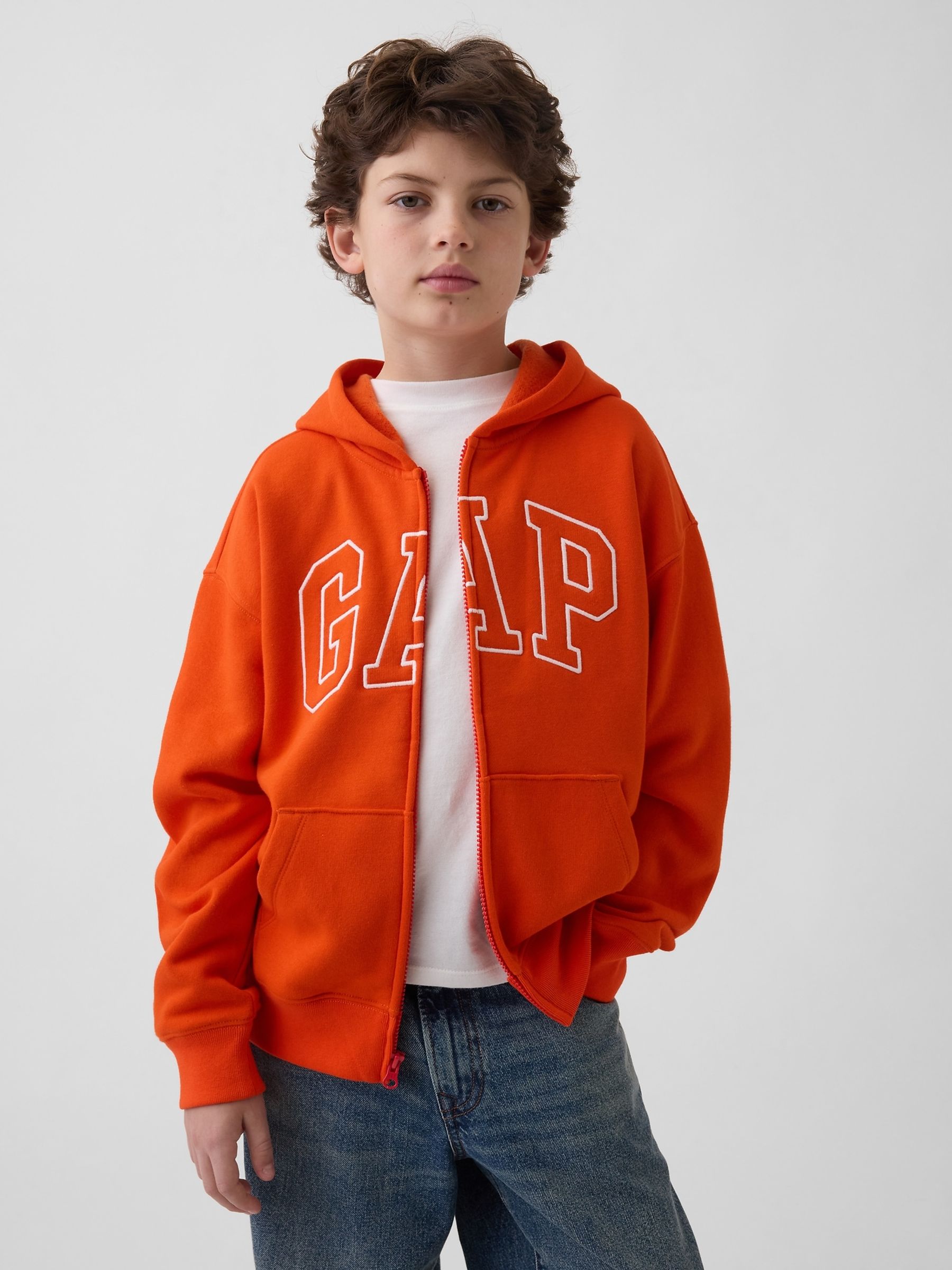 Orange Relaxed Logo French Terry Zip Hoodie (4-13yrs) - Image 1 of 5