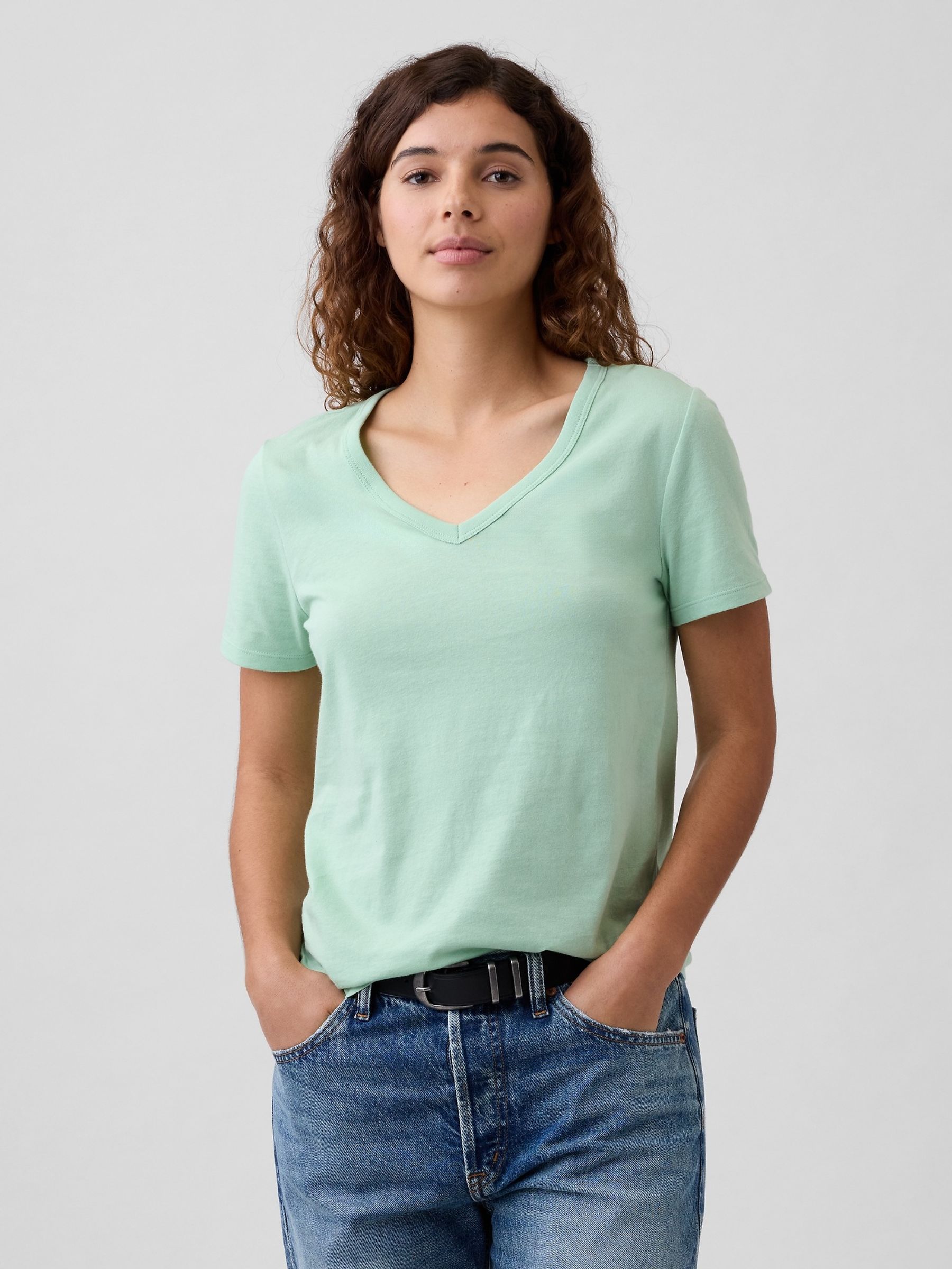 Green Favourite V-Neck T-Shirt - Image 1 of 5 Green Favourite V-Neck T-Shirt - Image 1 of 5